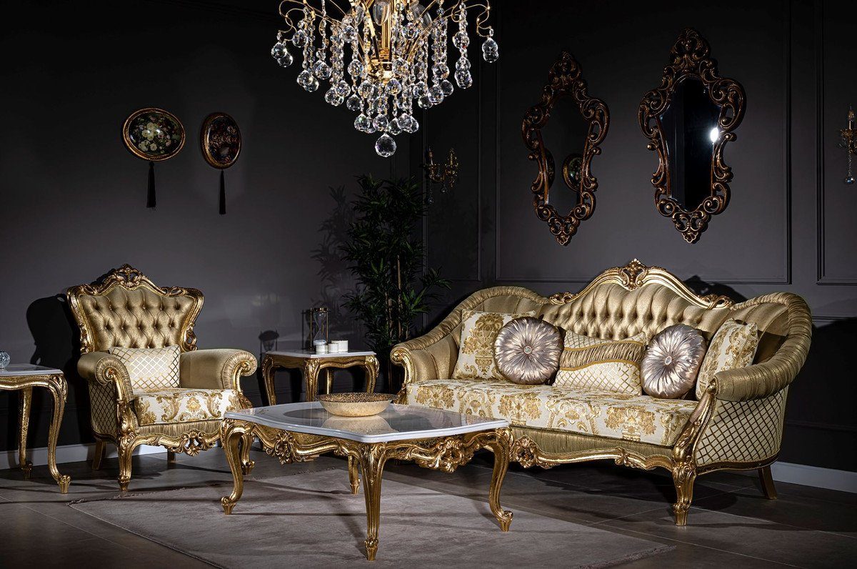 Casa Weiß x 87 - im Luxus 256 H. dekorativen Sofa 120 Barockstil / Gold - Kissen x Barock Prunkvolles cm Möbel Sofa Wohnzimmer Padrino Sofa mit Wohnzimmer