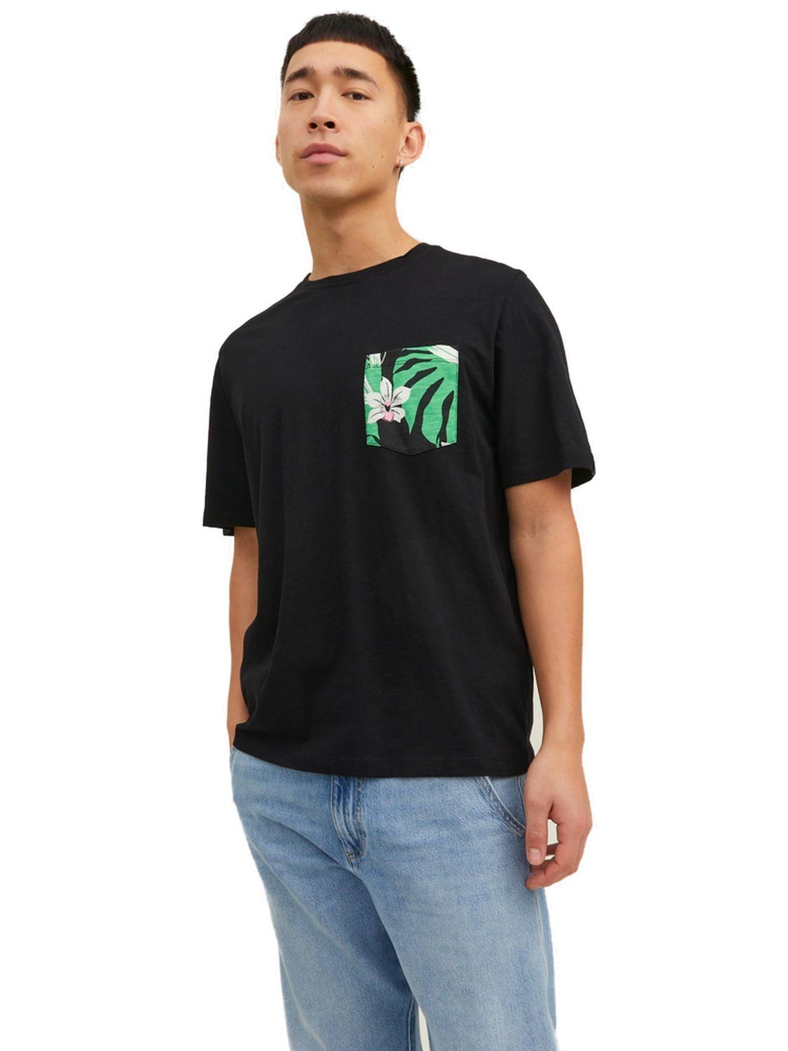 Jack & Jones T-Shirt Baumwolle POCKET Black (1-tlg) 12235290 aus JORTULUM