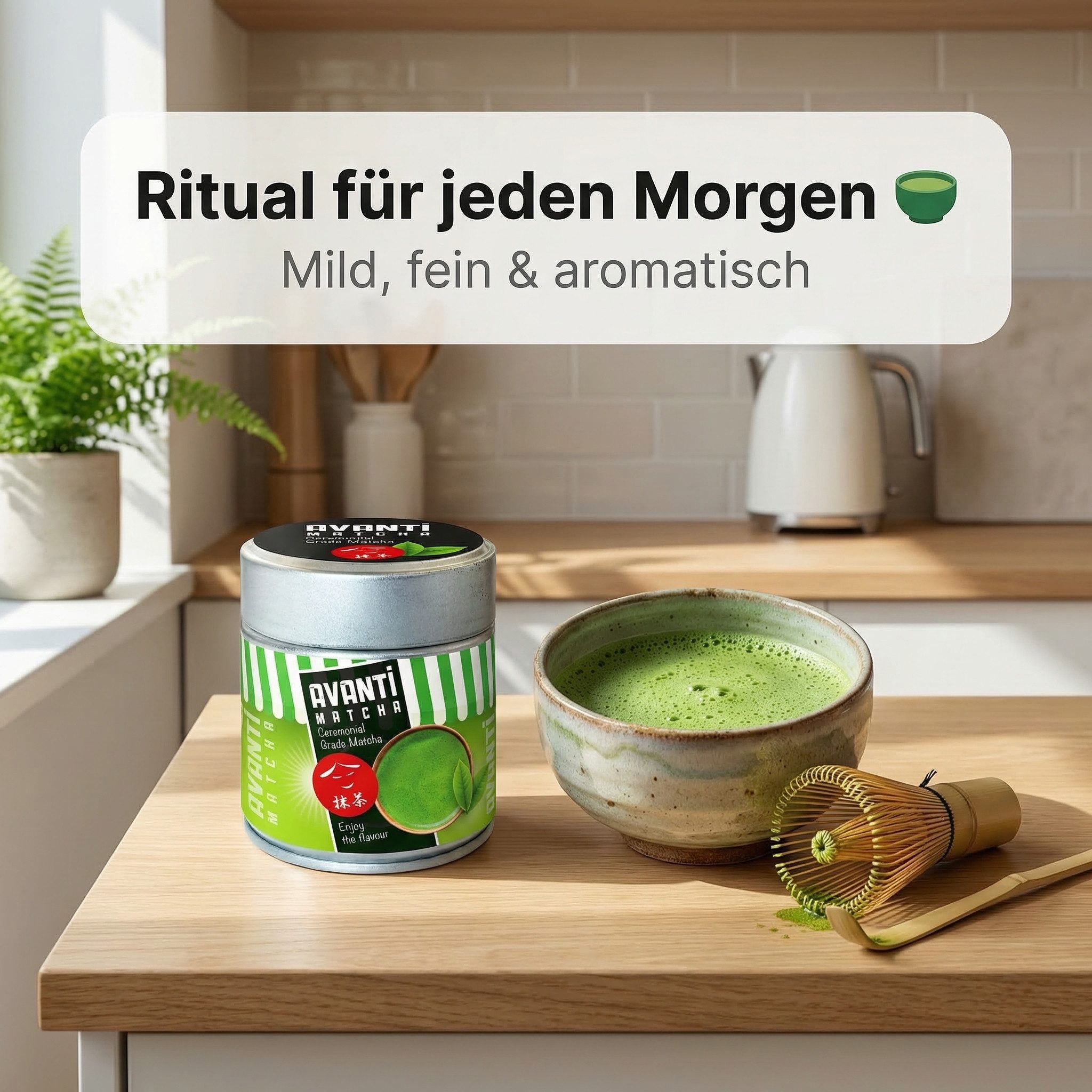 LK Trend & Style Tee Avanti Matcha Zeremonielle Qualität Grüntee-Pulver, 1 x 50 g, (Beim Kauf von 2 Dosen bekommen Sie einen Matchabesen gratis dazu), 100% natürlich, Pur und unverfälscht