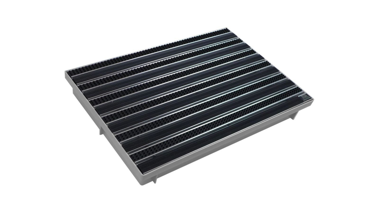 Emco Fußmatte Eingangsmatte DIPLOMAT + Bodenwanne, Gummi + Bürsten Grau, rechteckig, Höhe: 75 mm, Größe: 600x400 mm, für Innen- und Außenbereich