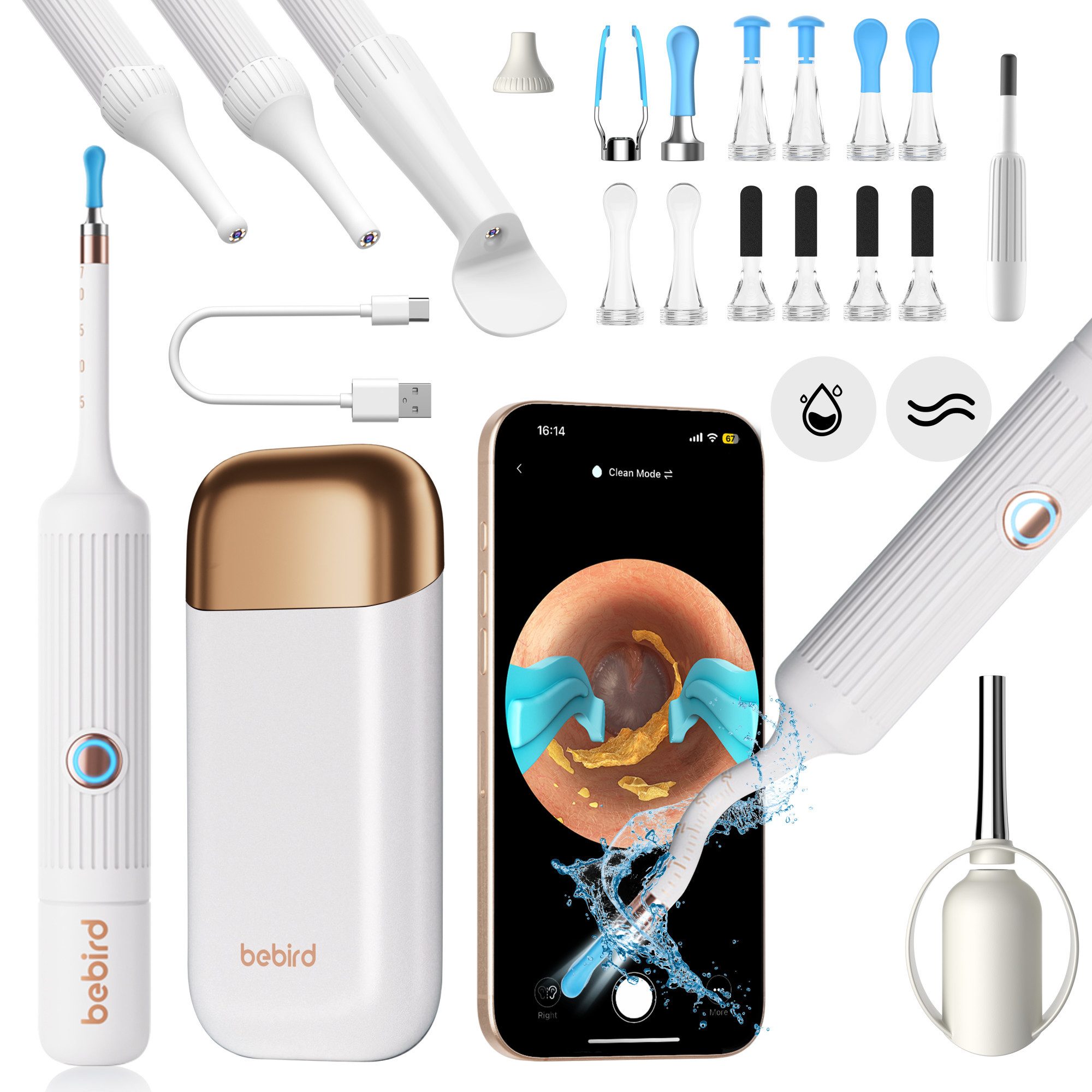 SMARTAI Очиститель ушей Bebird EarSight Plus Ohrenschmalz Entferner Otoskop, 1920P HD Kamera mit Pinzette für Ohren/Nasen/Hals-Untersuchungen gut