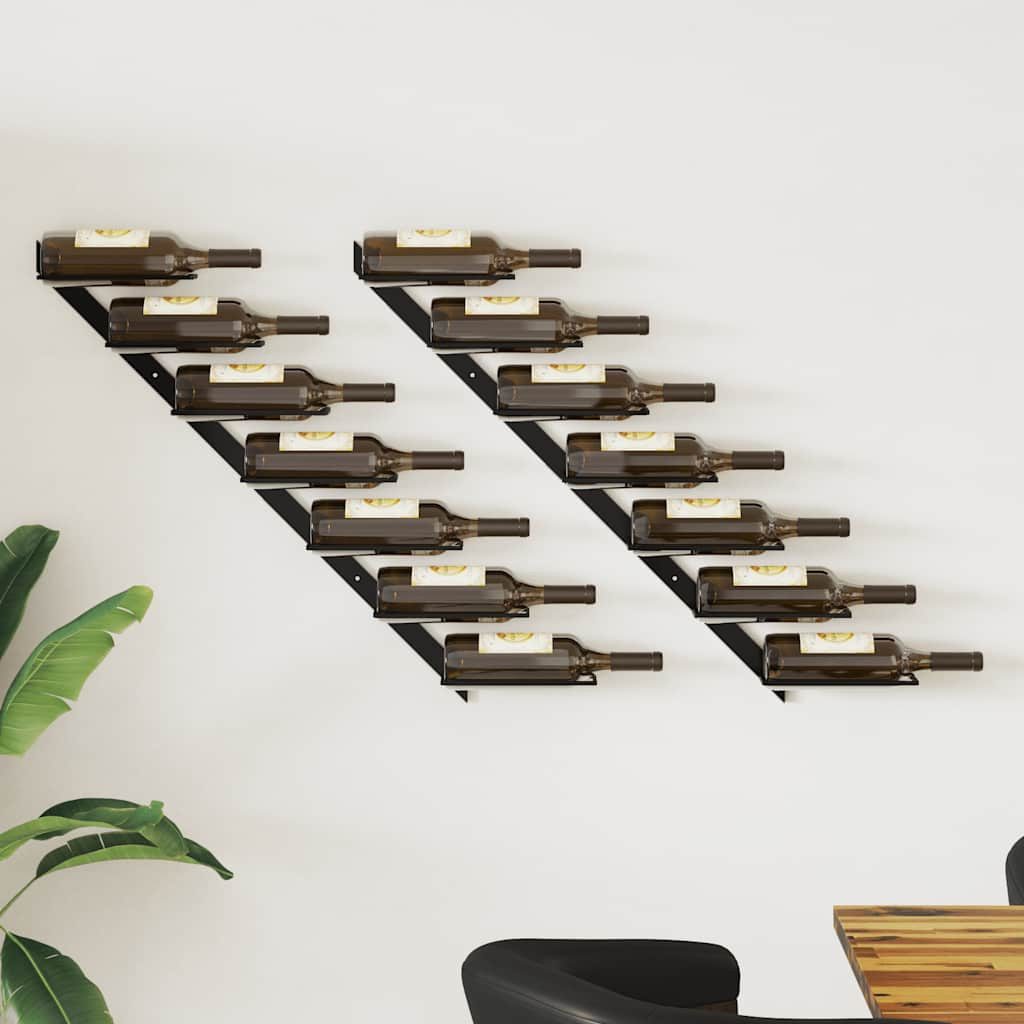 vidaXL Weinregal Wand-Weinregale für 14 Flaschen 2 Stk. Schwarz Metall, 2-tlg.