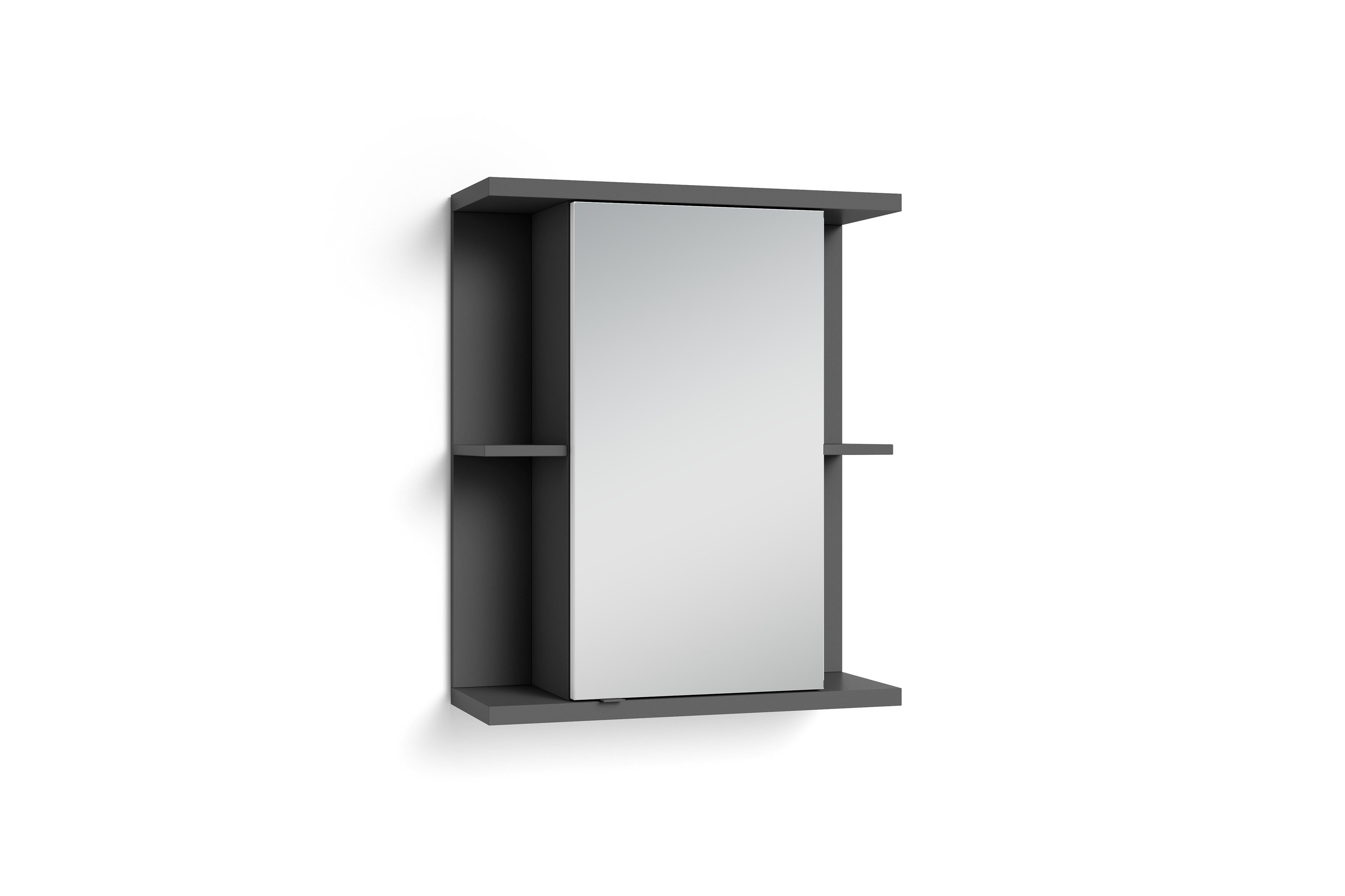 byLIVING Spiegelschrank NEBRASKA (in Eiche-Optik, Weiß oder Anthrazit, 4 offene Fächer / 3 verdeckte Fächer) mit Spiegeltür schwarz | anthrazit