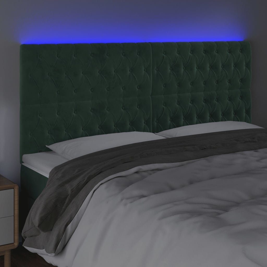 vidaXL Bett LED Kopfteil Dunkelgrün 200x7x118/128 cm Samt (1-tlg)
