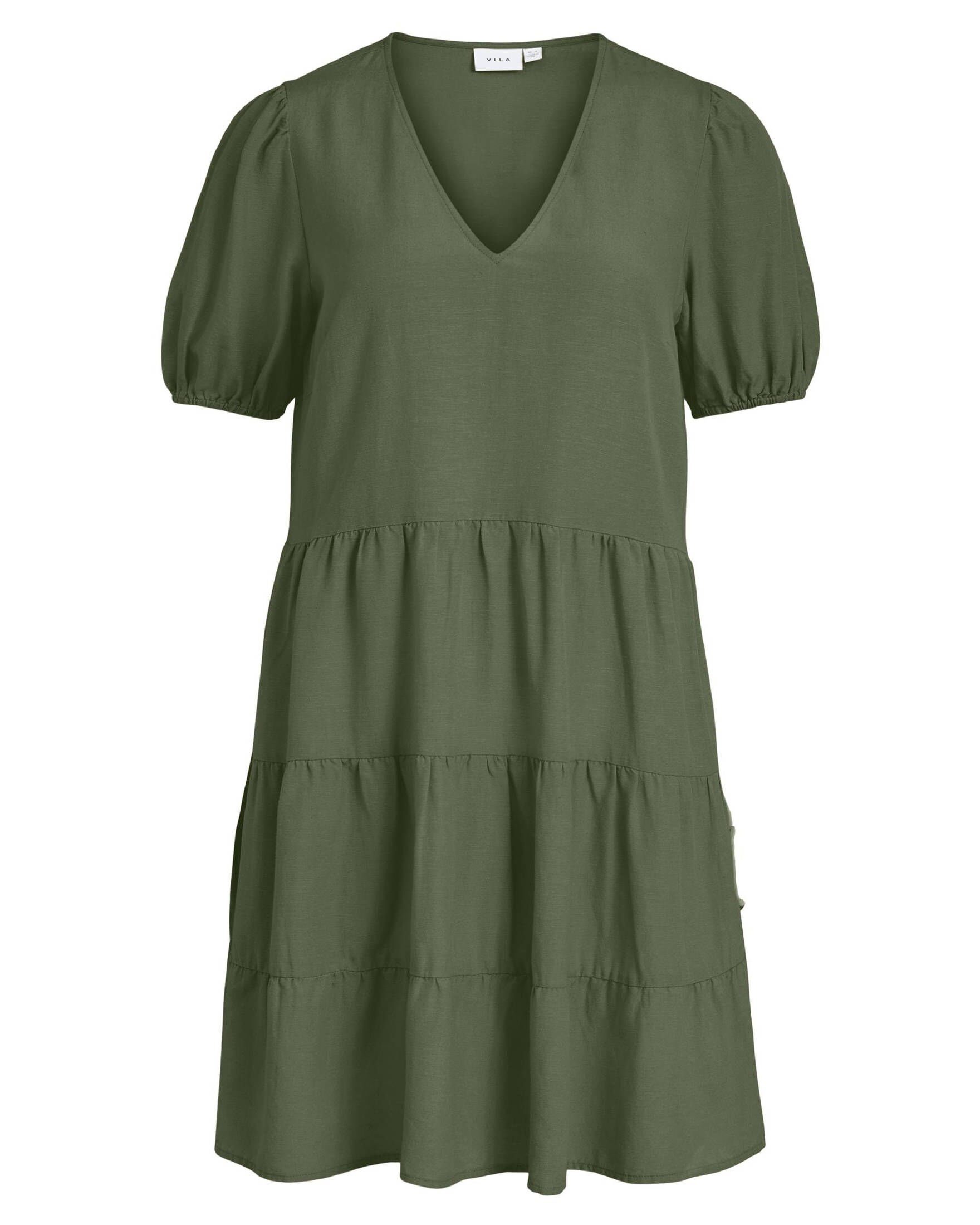 Kleid Damen VIPRISSILLA khaki Sommerkleid (1-tlg) (44) Kurzarm Vila