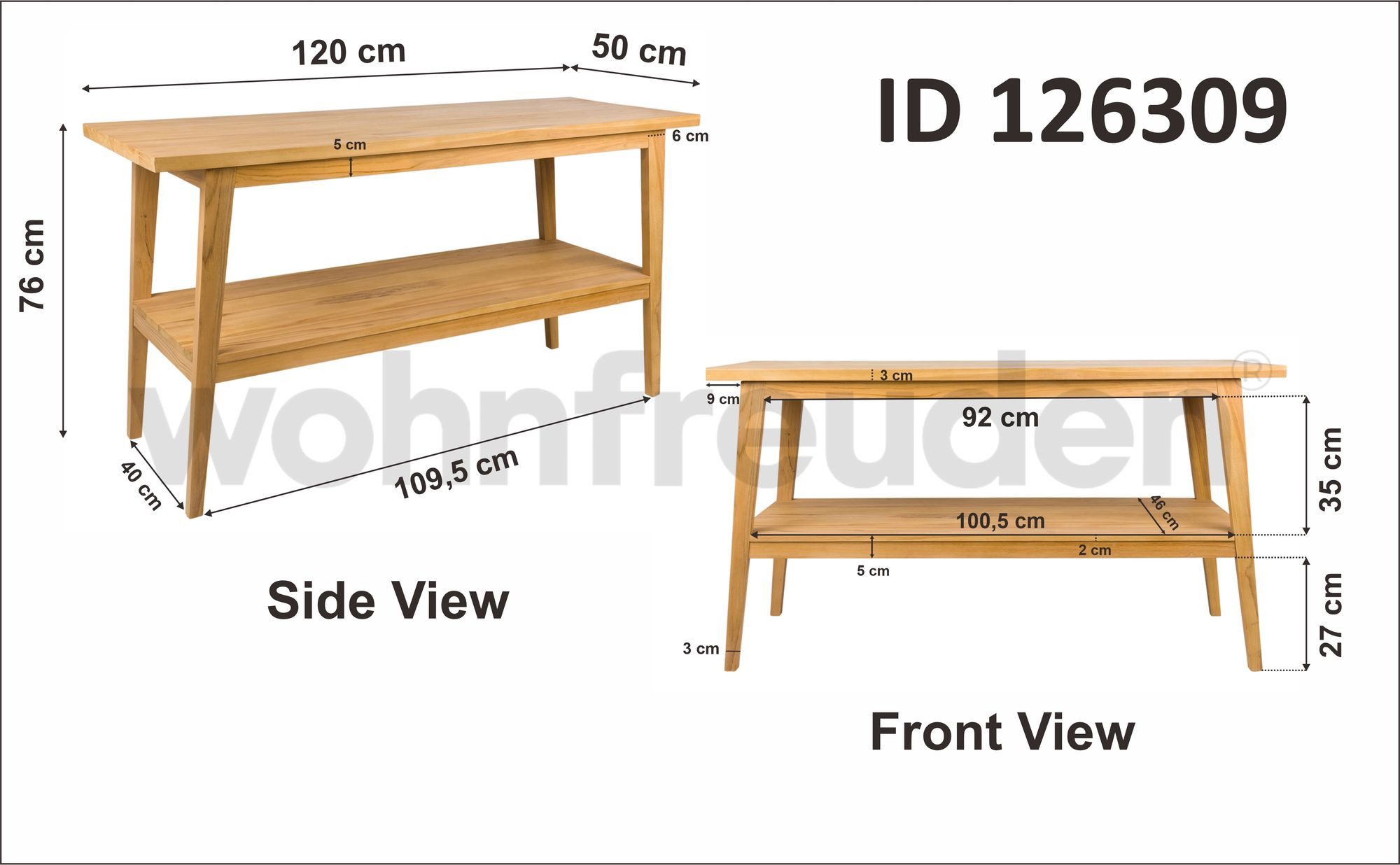 wohnfreuden Waschbeckenunterschrank Teakholz Waschtisch TITIN 120 cm breit