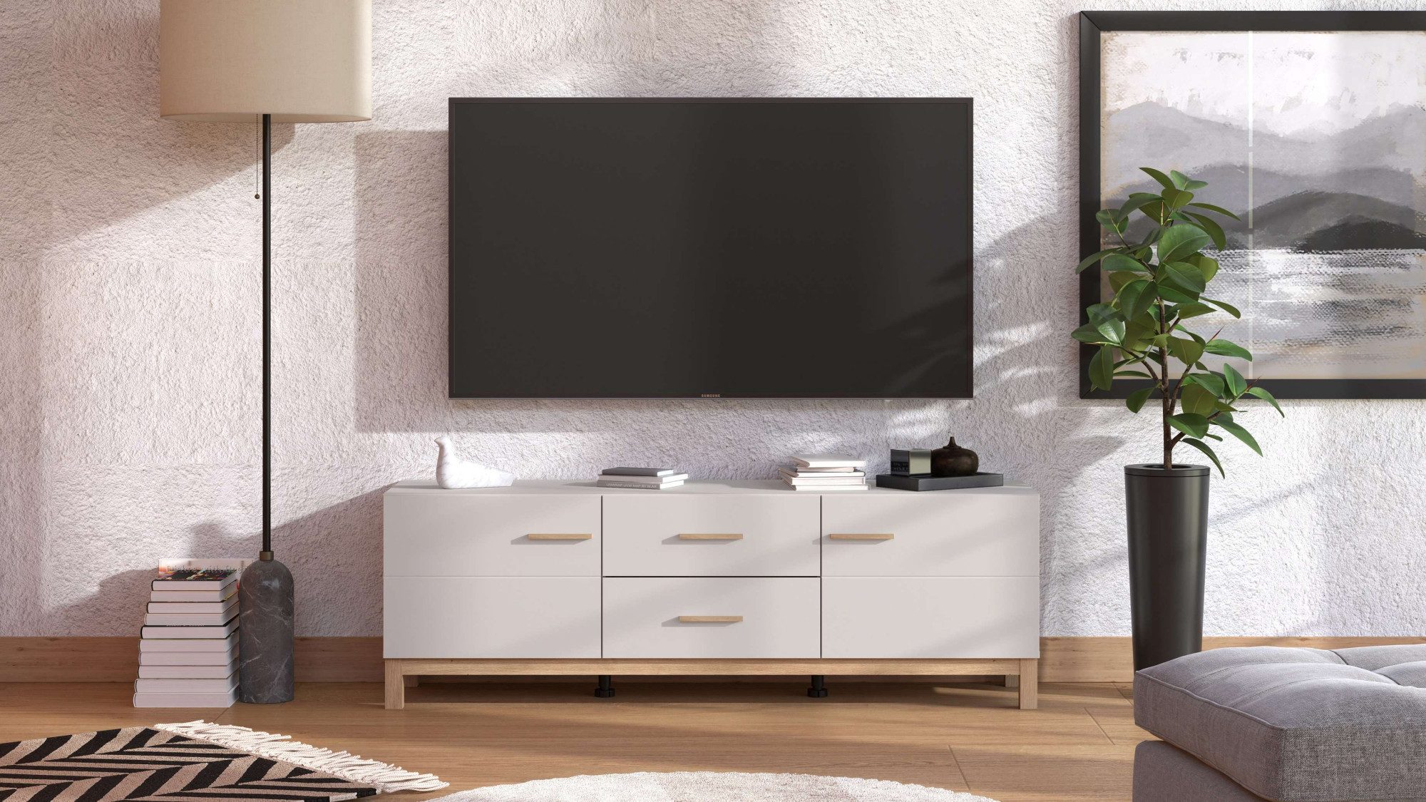 Home affaire TV-Bank Essex, TV-Board, TV-Kommode, TV-Schrank, TV-Unterschrank, TV-Möbel, Elegantes Lowboard (154 cm) in Kaschmir mit viel Stauraum