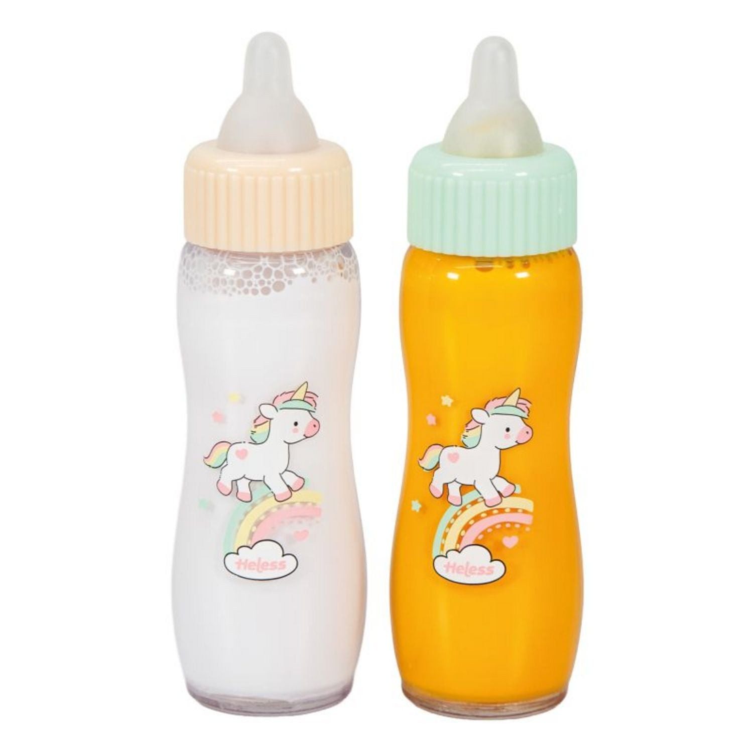 Heless Puppen Accessoires-Set Trickflaschenset Einhorn, Milch und Saft