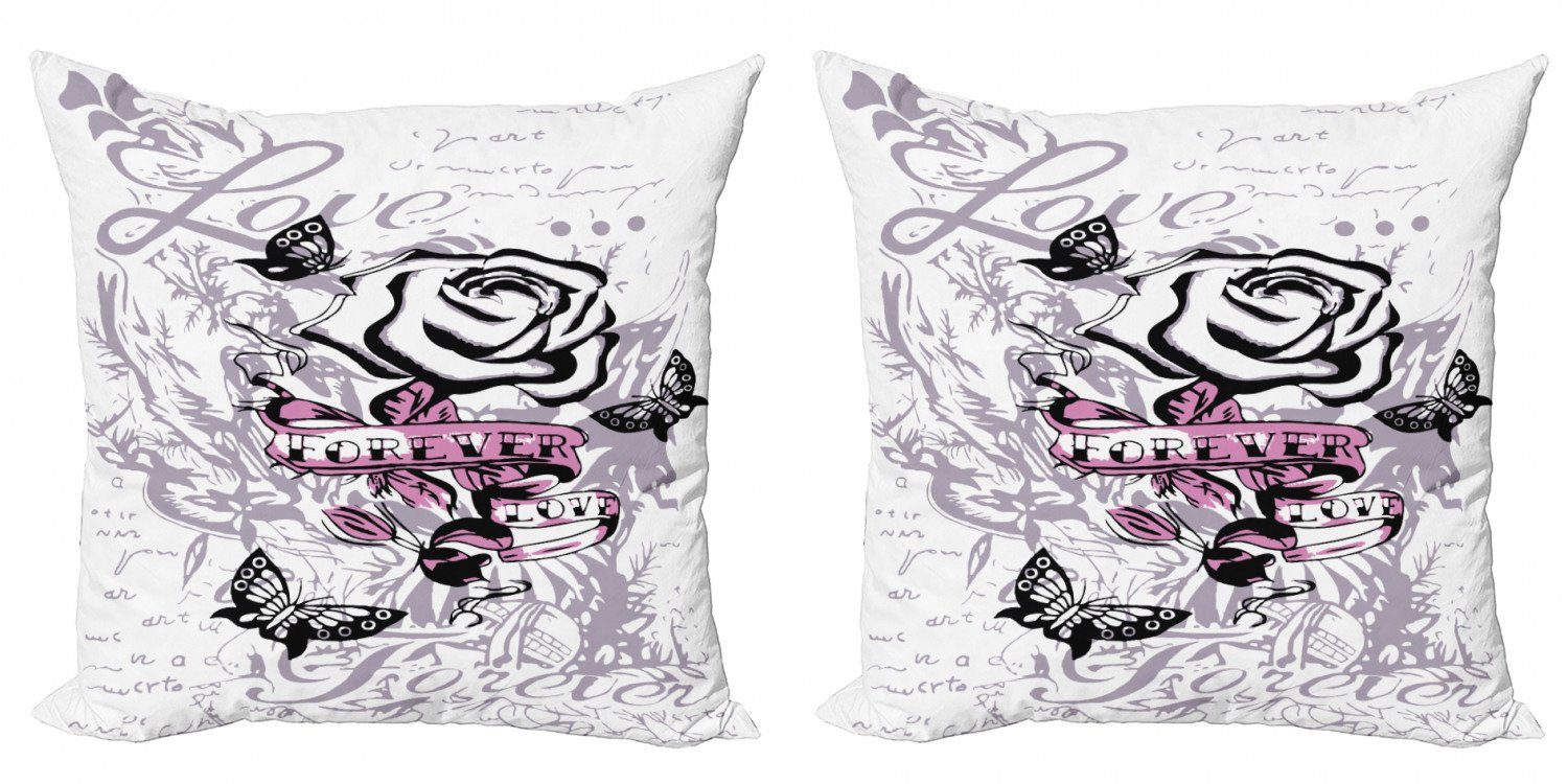 Kissenbezüge Rose Modern Schmetterlinge Zusammenfassung (2 Doppelseitiger Accent Liebe Stück), Abakuhaus Digitaldruck,