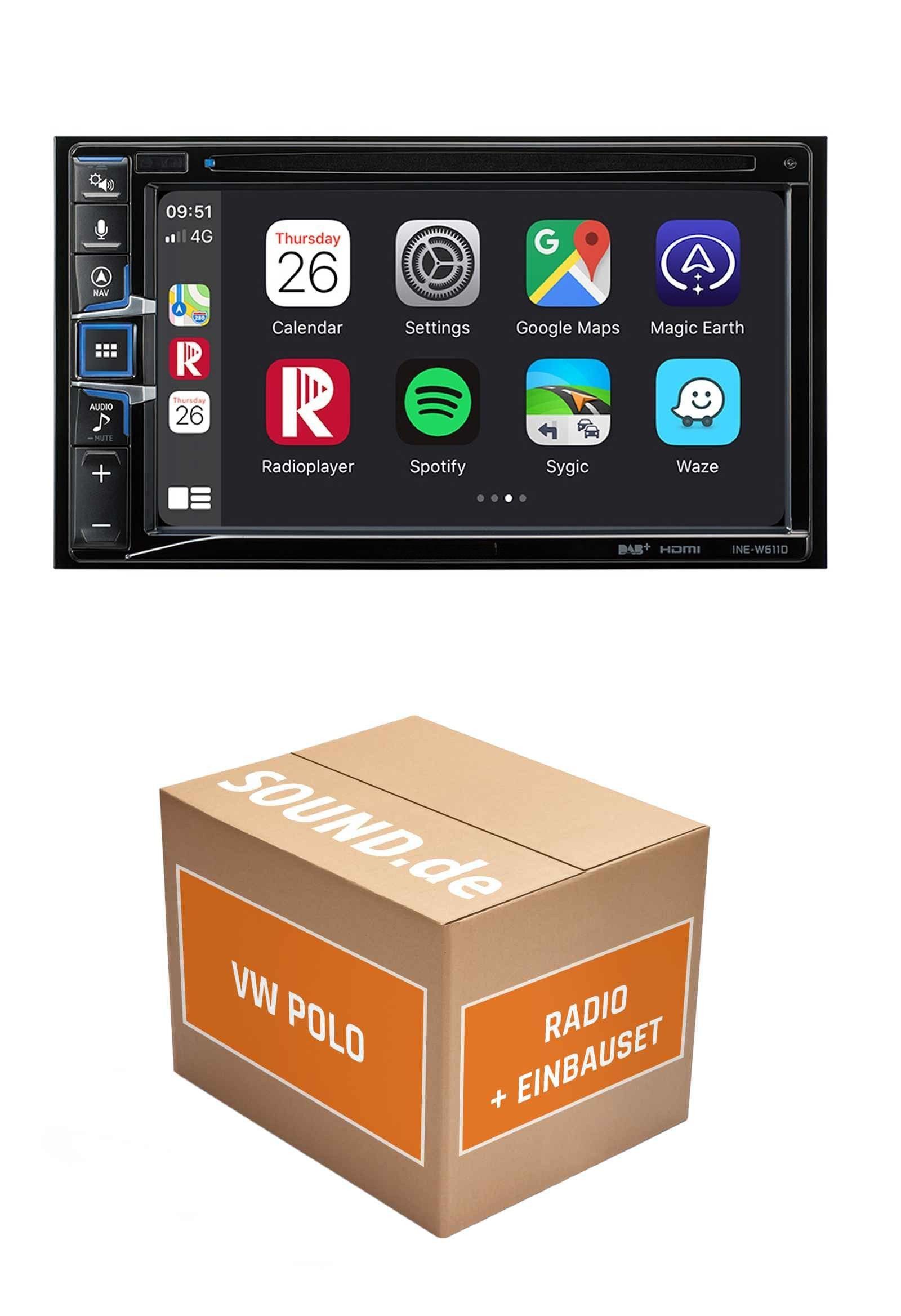 JUST SOUND best choice for caraudio Autoradio Einbauset Alpine Alpine INE-W611D VW Polo 6R Autoradio (RDS, AM/FM Radio, Animiertes Display, Freisprecheinrichtung, 2 DIN)