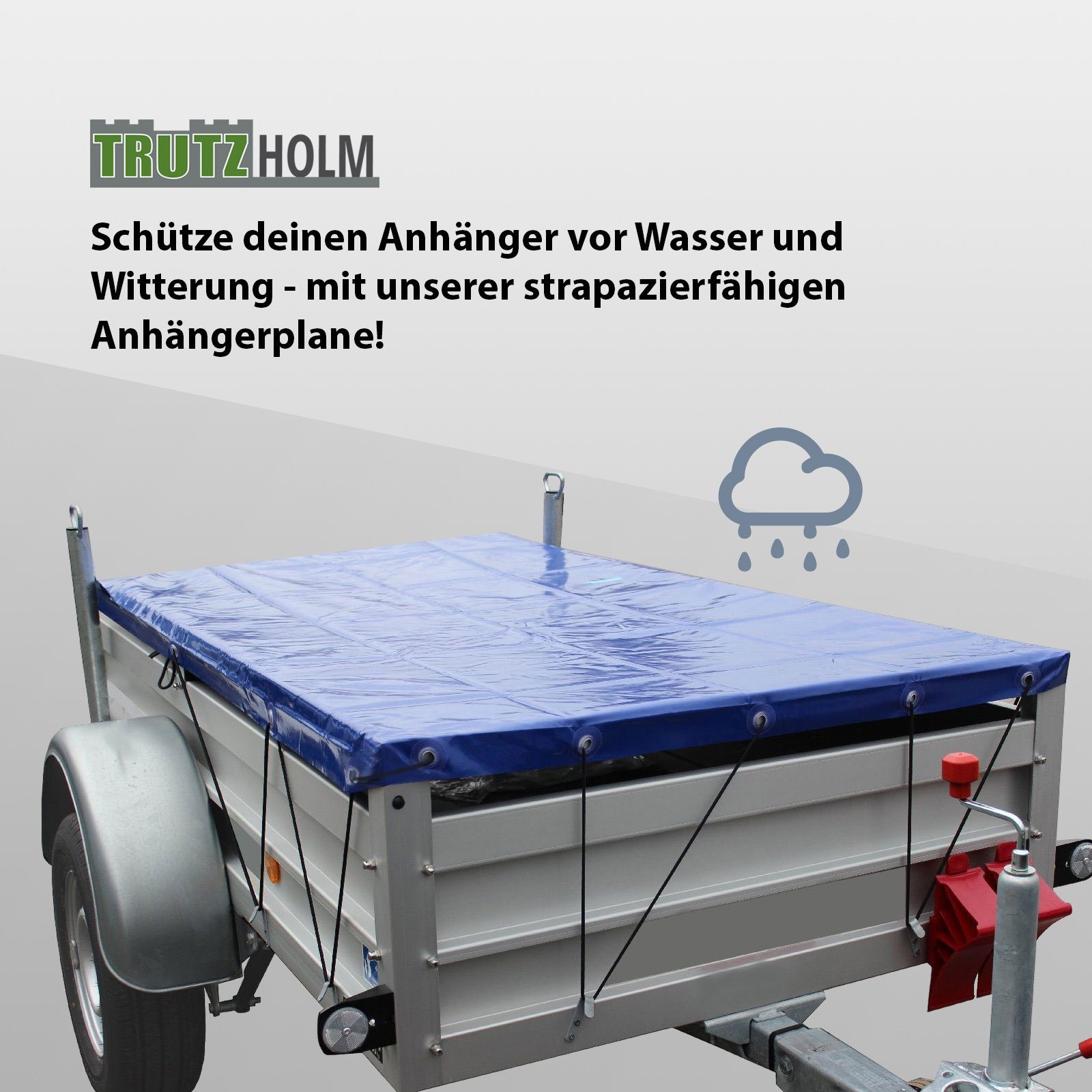 TRUTZHOLM Autoplane Anhänger Flachplane Blau mit Gummigurt incl.3 Alubügel 2075x1140x50mm (Produkt, 3-St)