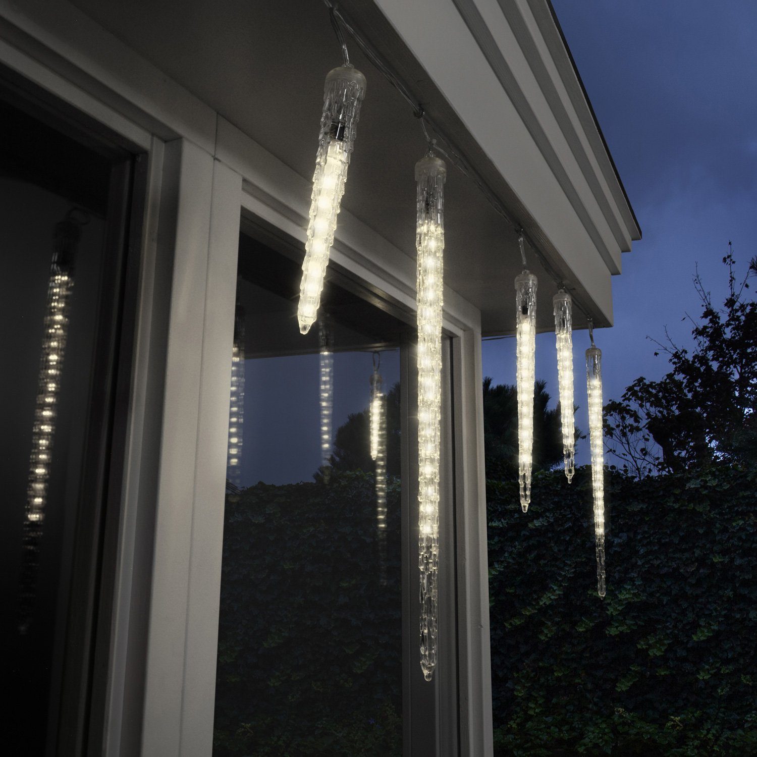 MARELIDA LED-Lichterkette 6 für Weihnachtsdeko Außen, Schneefalleffekt 76-flammig Eiszapfen Snowfall