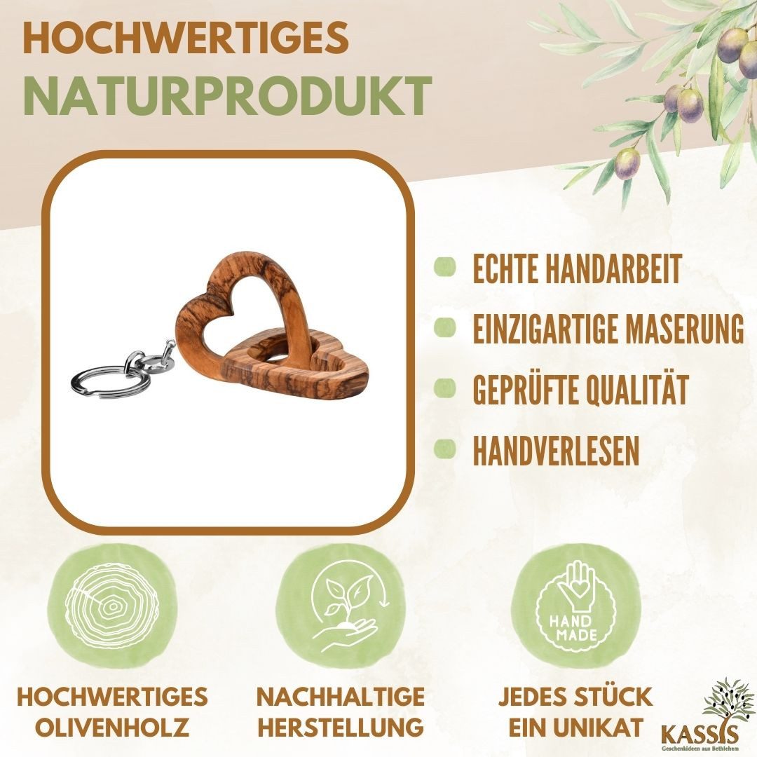 Kassis Geschenkartikel Schlüsselanhänger Schlüsselanhänger Verbundene Herzen Olivenholz Geschenk, Hergestellt in Bethlehem, zu Geburtstag, Verlobung, Valentinstag