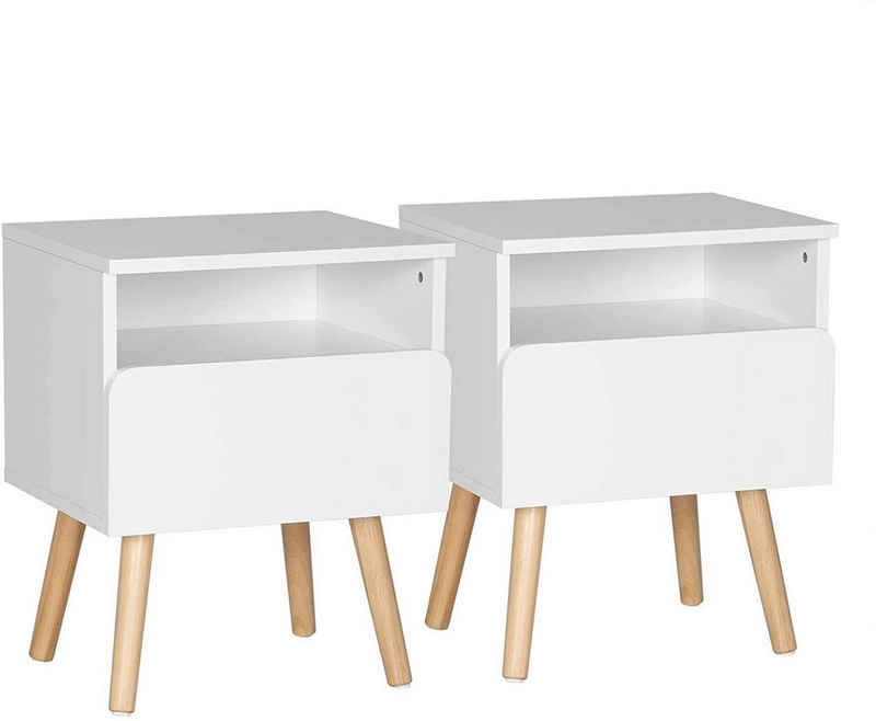 Woltu Nachttisch (2-St), Nachttisch mit Schublade & offenem Fach in Weiß