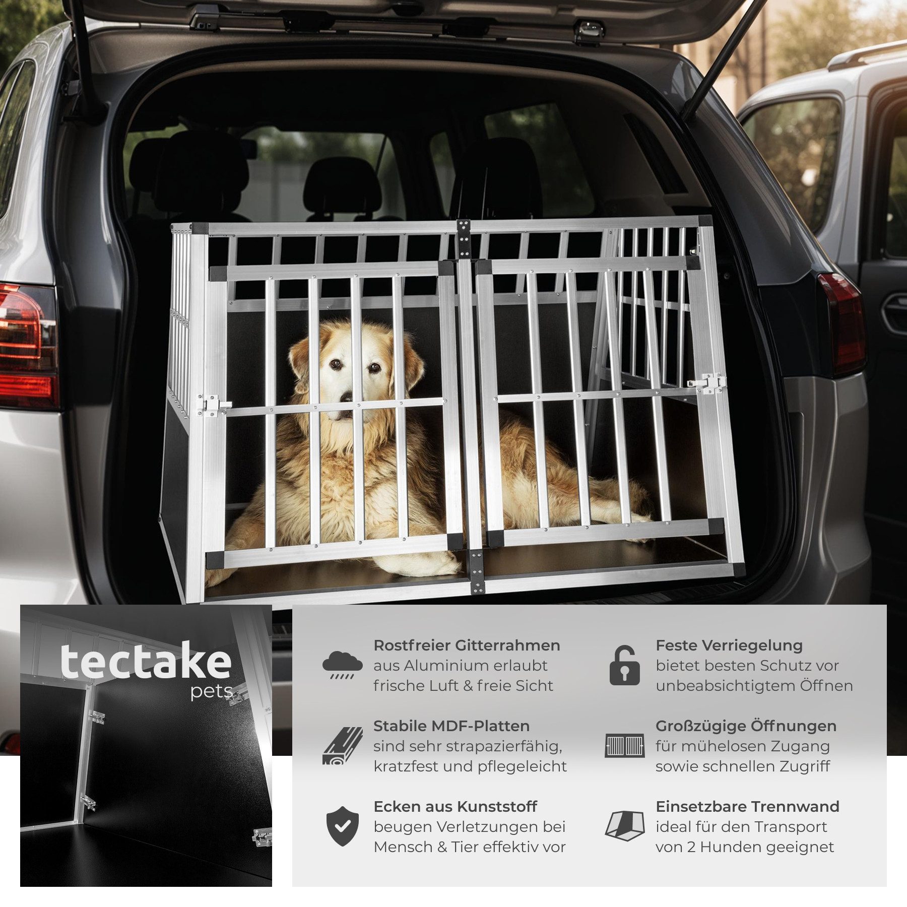 tectake Tiertransportbox Hundetransportbox doppel, mit schräger Rückwand