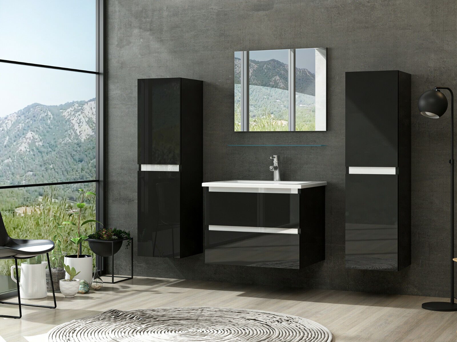 Homeline Badmöbel-Set Bad Möbel Set, Hochglanz, Eiche schwarz und weiß Soft günstig online kaufen