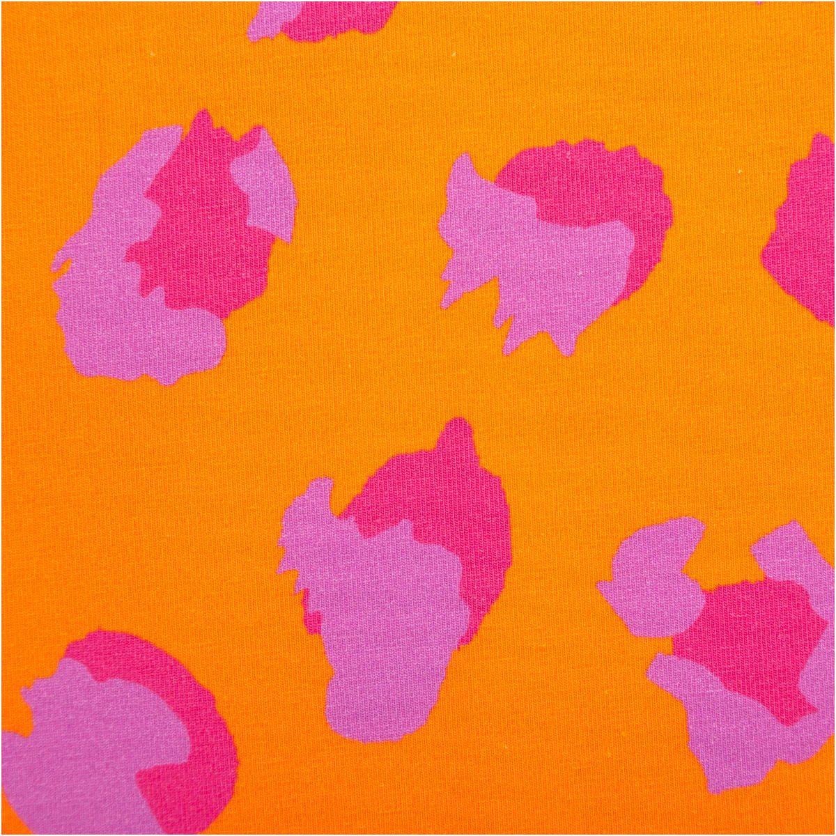 SCHÖNER LEBEN. Stoff Fräulein von Julie Jersey Stoff Leo orange pink lila 150 cm, allergikergeeignet