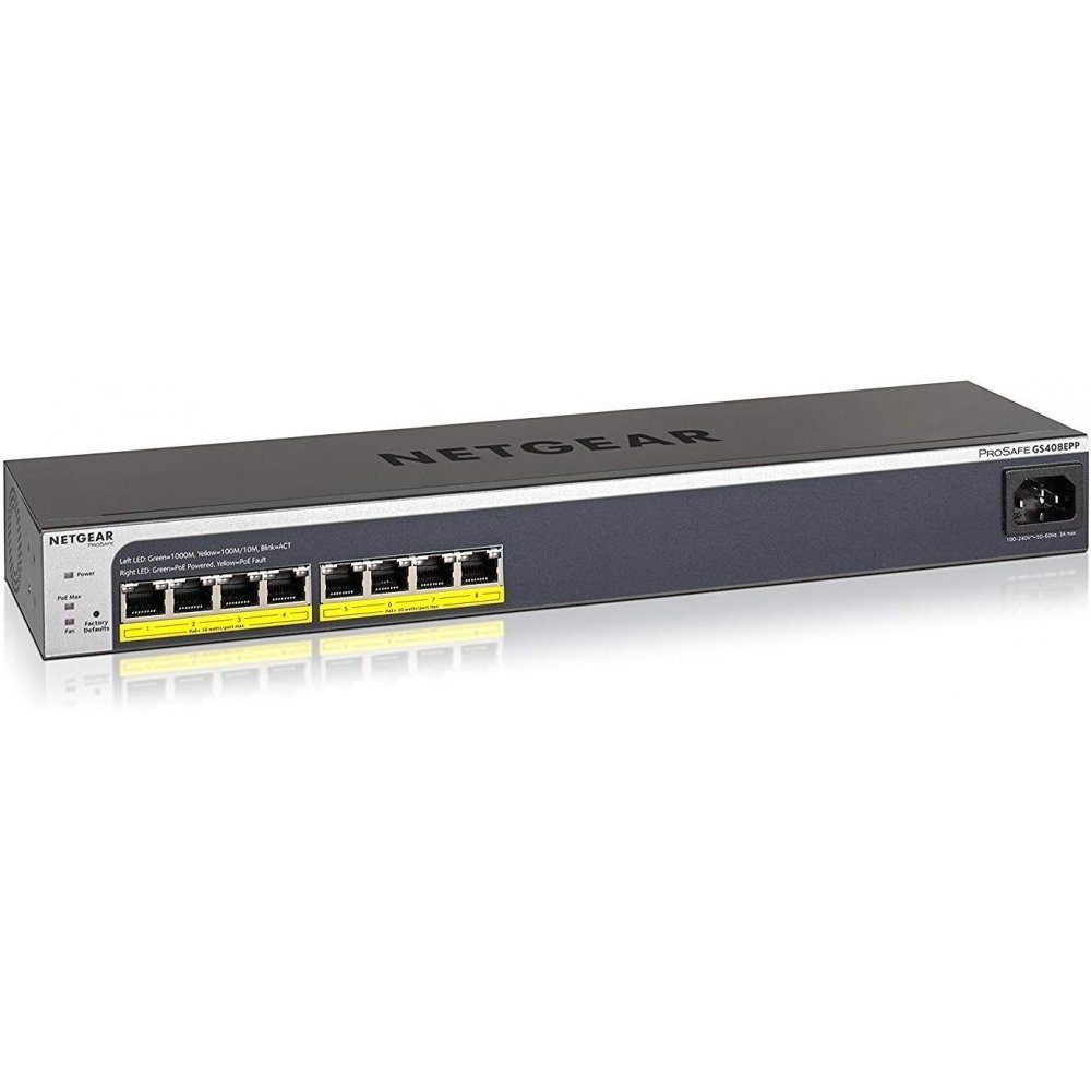 NETGEAR GS408EPP 8-Port PoE+ Gigabit Ethernet - Netzwerk Switch - grau/schwarz Netzwerk-Switch