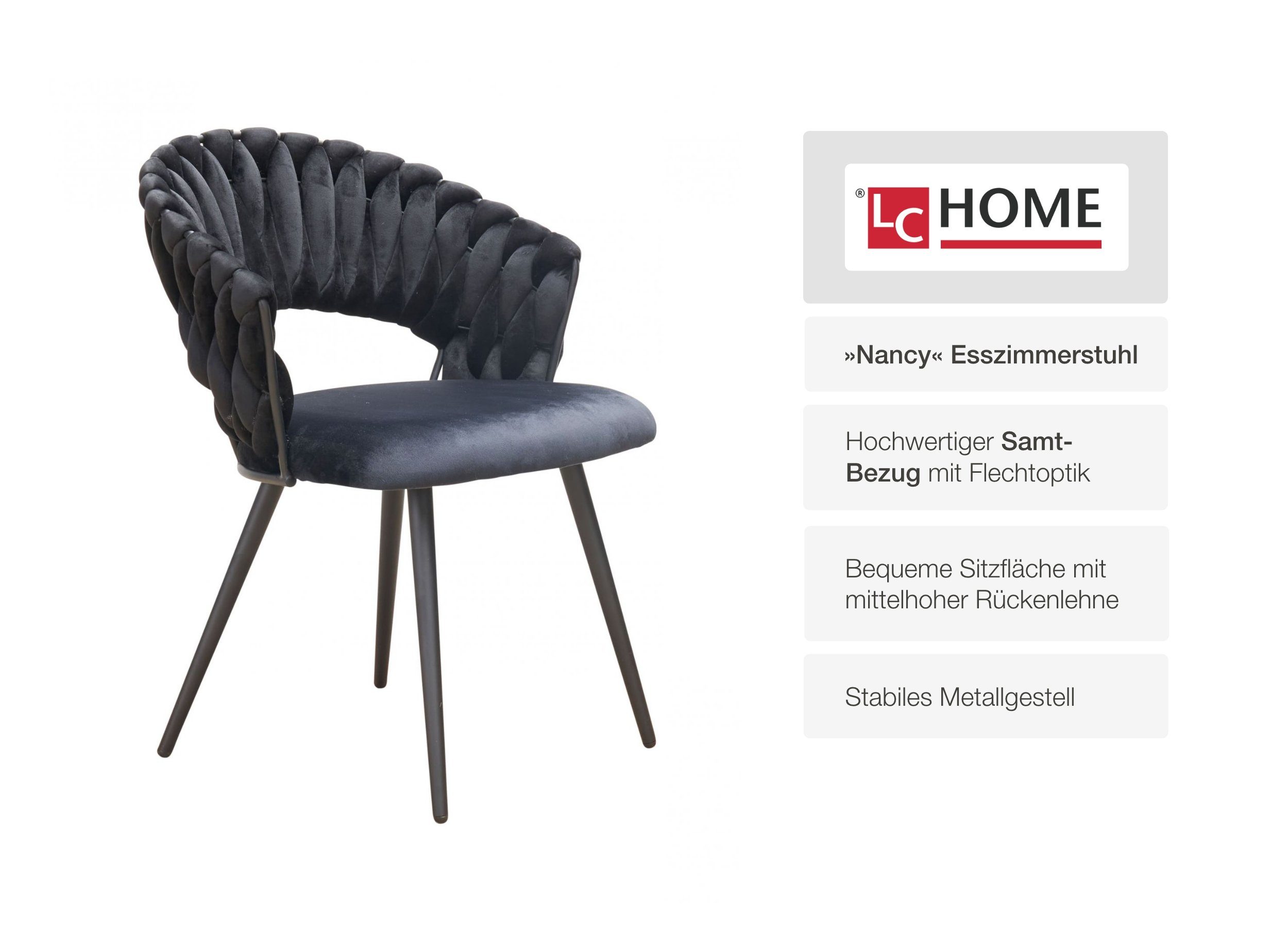 LC Home Esszimmerstuhl »Nancy« Flechtoptik Samt Armlehnstuhl Designerstuhl (Einzelstuhlset, 4 St), Gestell aus Metall – Bild 4 von 5