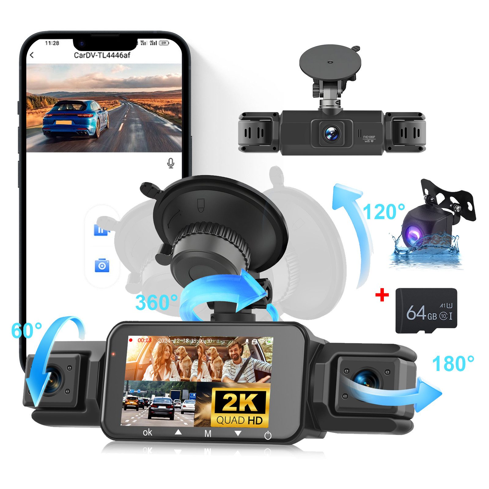 Hikity Auto DVR Kamera HD Auto Rekorder mit 64 Karte Dashcam