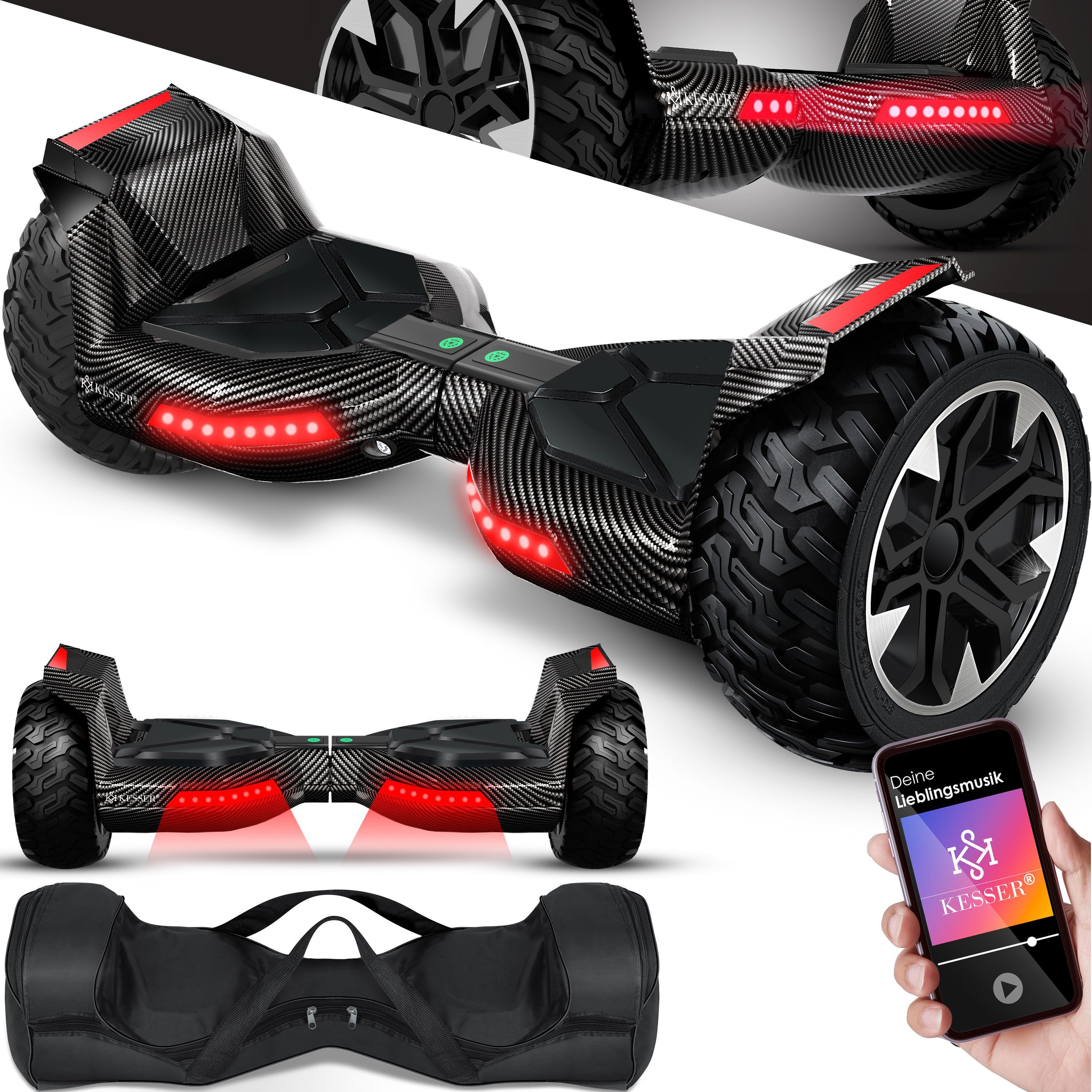 KESSER Balancetrainer, Hoverboard 8,5 Zoll Bluetooth mit Carbon LED 800 Lautsprecher, Licht