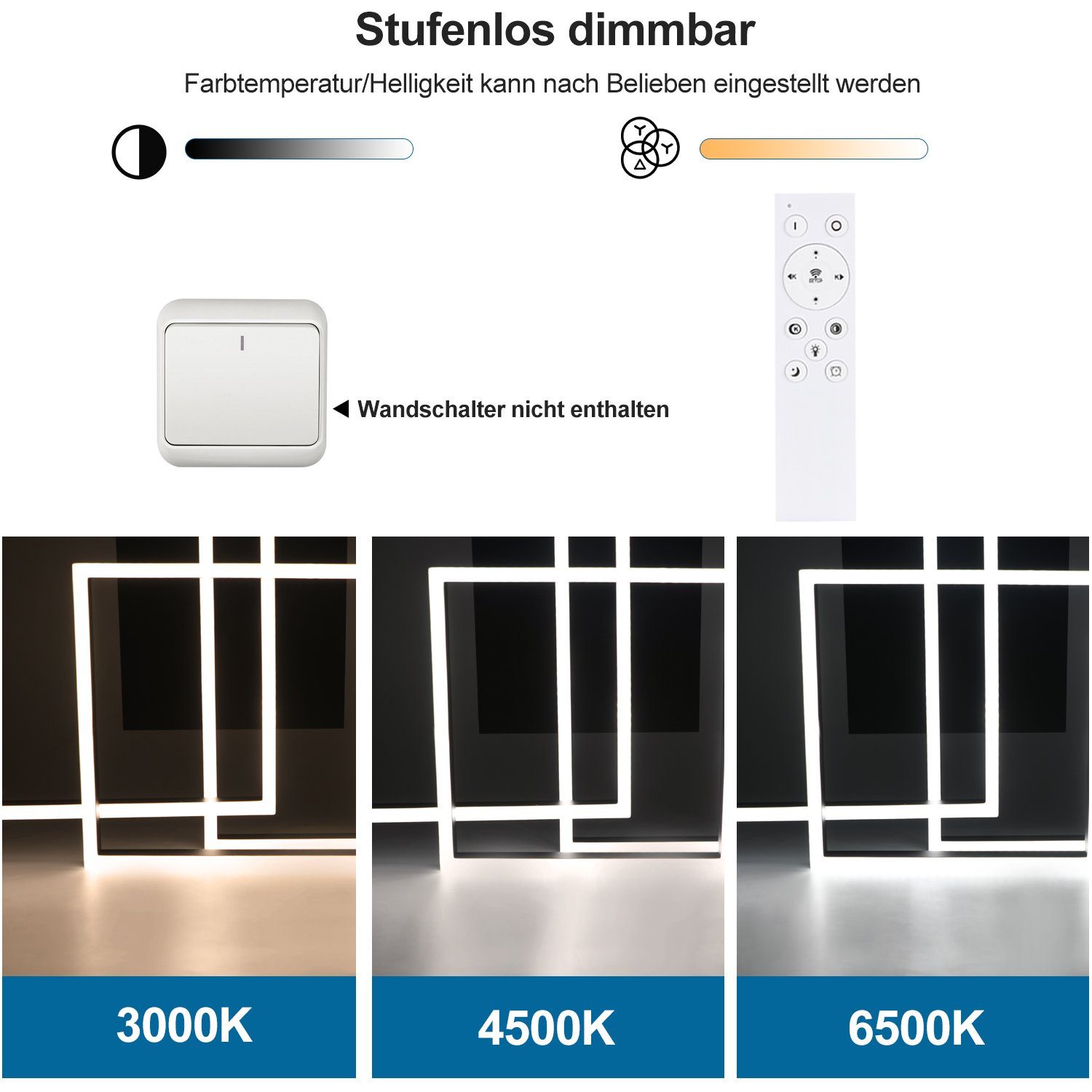 ZMH LED Deckenleuchte Modern Quadratischer Vieleck, dimmbar, LED fest integriert, Tageslichtweiß