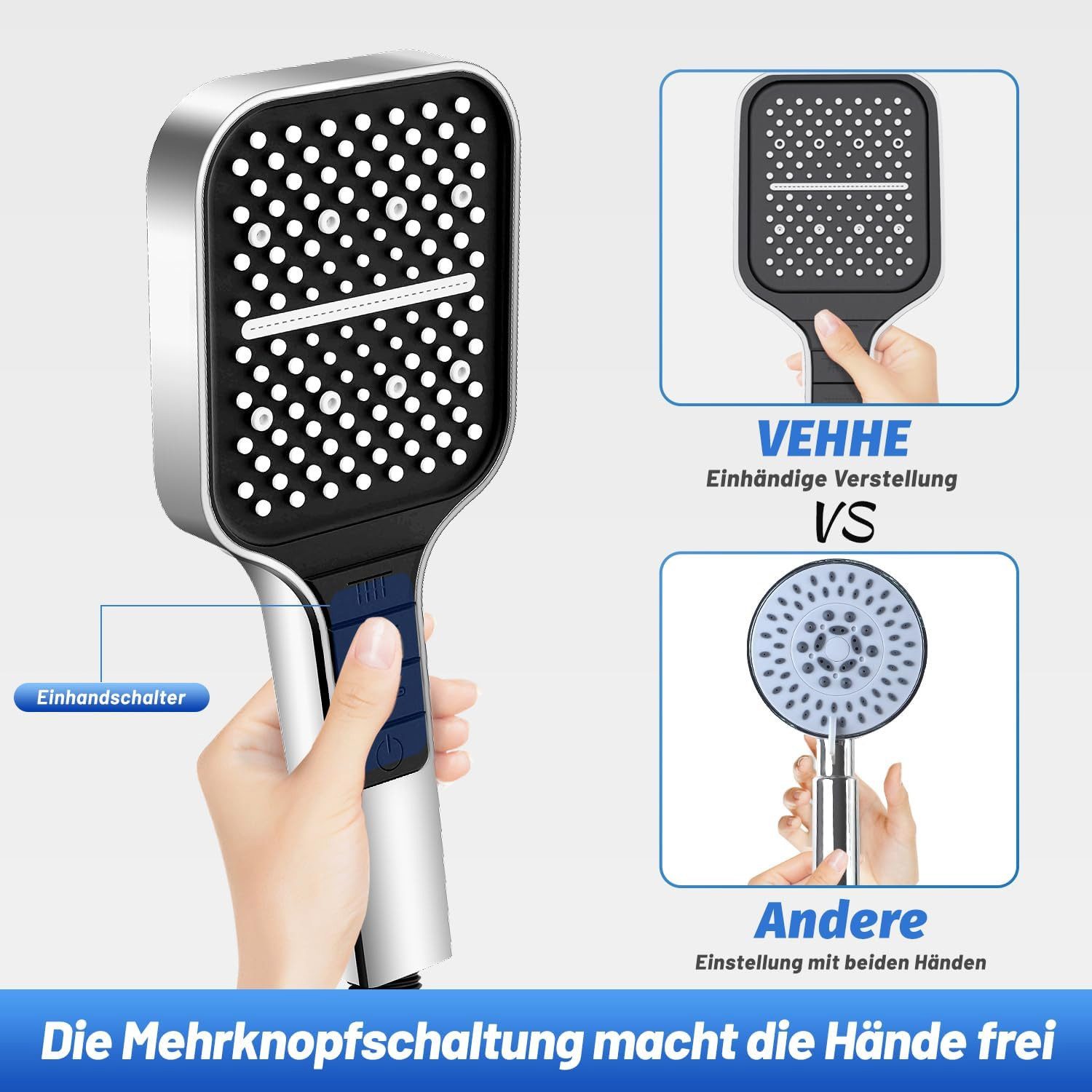 TUWENA Handbrause 7 Strahlarten Duschkopf Regendusche Gross Duschbrause Druckerhöhend – Bild 4 von 5
