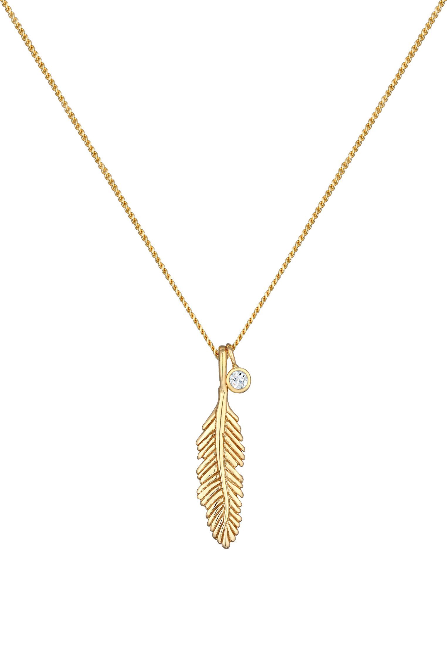 Elli Premium Kette mit Anhänger Feder Boho Topas Panzerkette 375 Gelbgold, günstig online kaufen