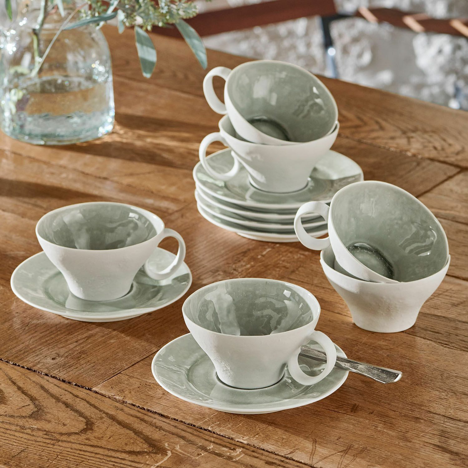 Mirabeau Geschirr-Set Tasse mit Untertasse 6er Set Braganza grün, Porzellan