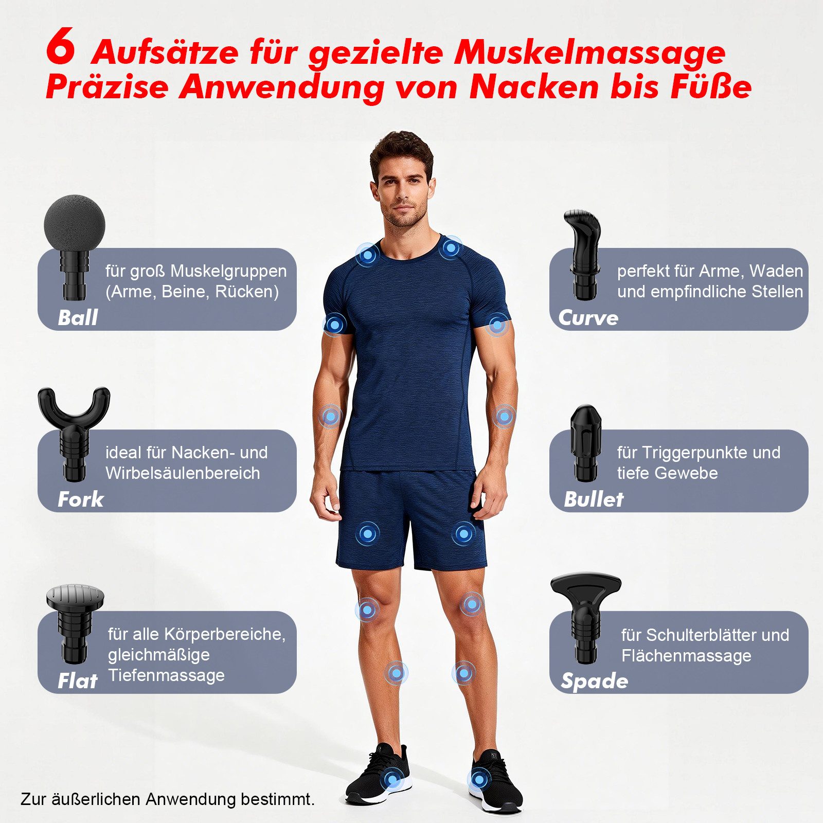 FunLife Massagepistole Tiefengewebe Massagepistole 12 mm Hub, Komplett-Set, 6 Aufsätze, Tasche & Geschenkverpackung, 10 Stufen · USB-C · unter 45 dB – Bild 5 von 5