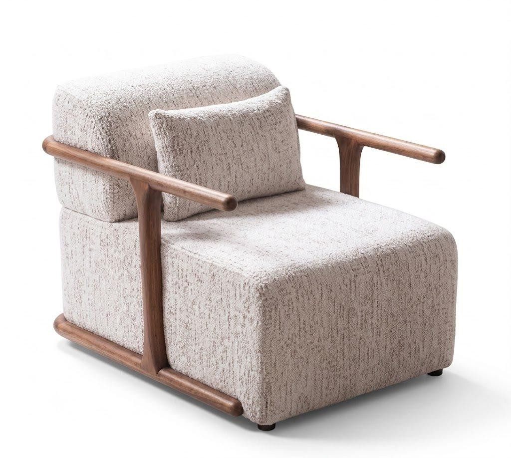 Xlmoebel Relaxsessel Sessel modern beige Wohnzimmer elegant Stoffbezug Holz bequem (1-St., 1-tlg), Mit Kissen