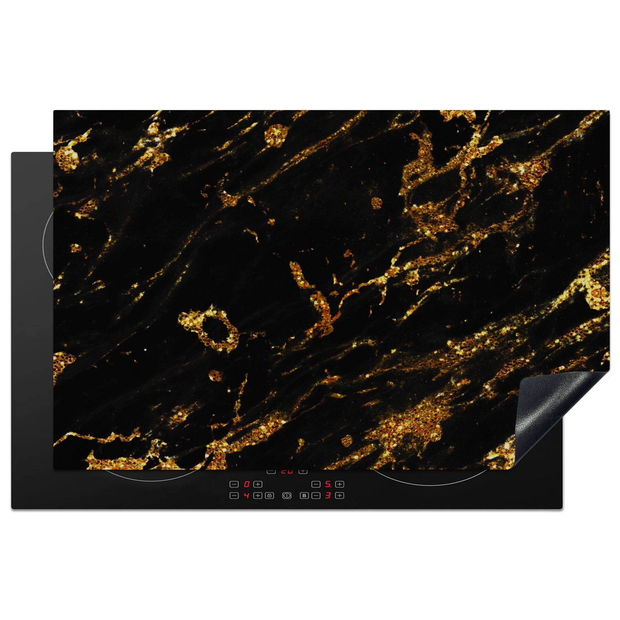 Induktionskochfeld Herdblende-/Abdeckplatte Ceranfeldabdeckung MuchoWow Vinyl, tlg), küche, Schutz - - Glitter, 81x52 cm, die für Marmor Gold (1