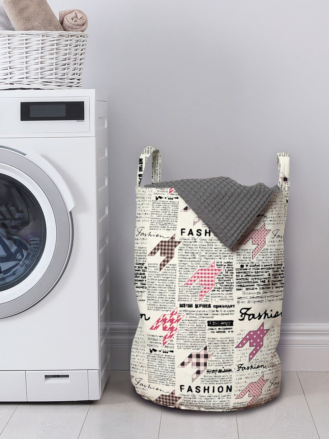 Abakuhaus Wäschesäckchen Wäschekorb mit Retro Waschsalons, Kordelzugverschluss für Magazine Nachrichten Griffen Fashion