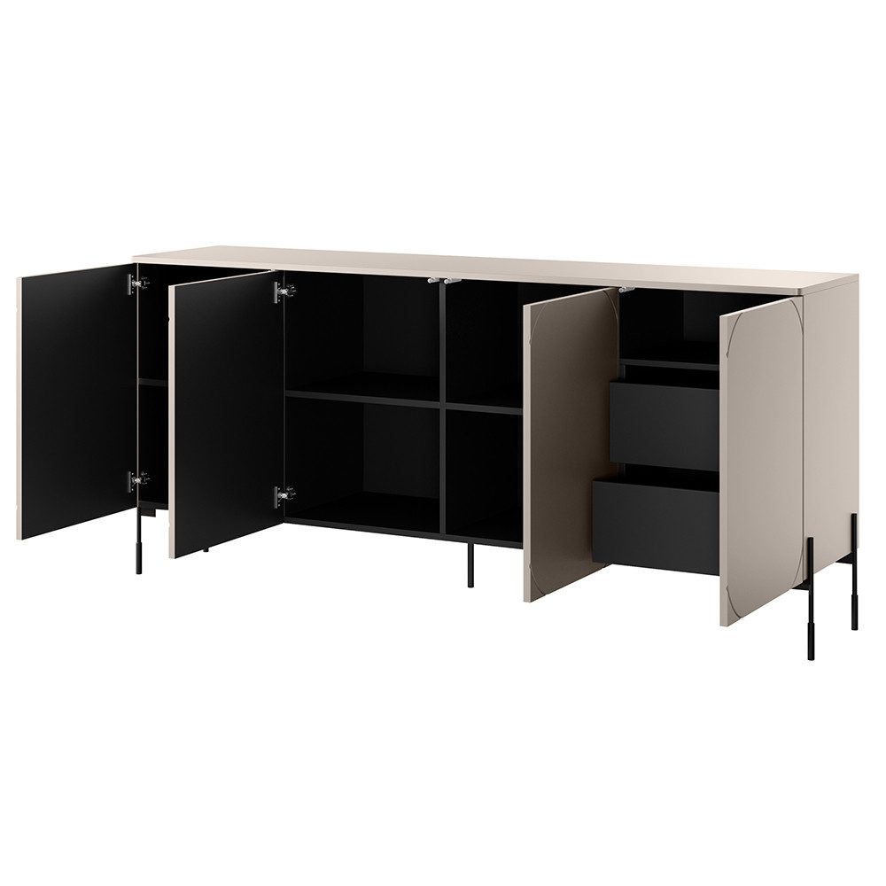 Lomadox Sideboard SPLIT-141, kaschmir beige matt 204 cm modern Softclose Push-to-open Metallfüße