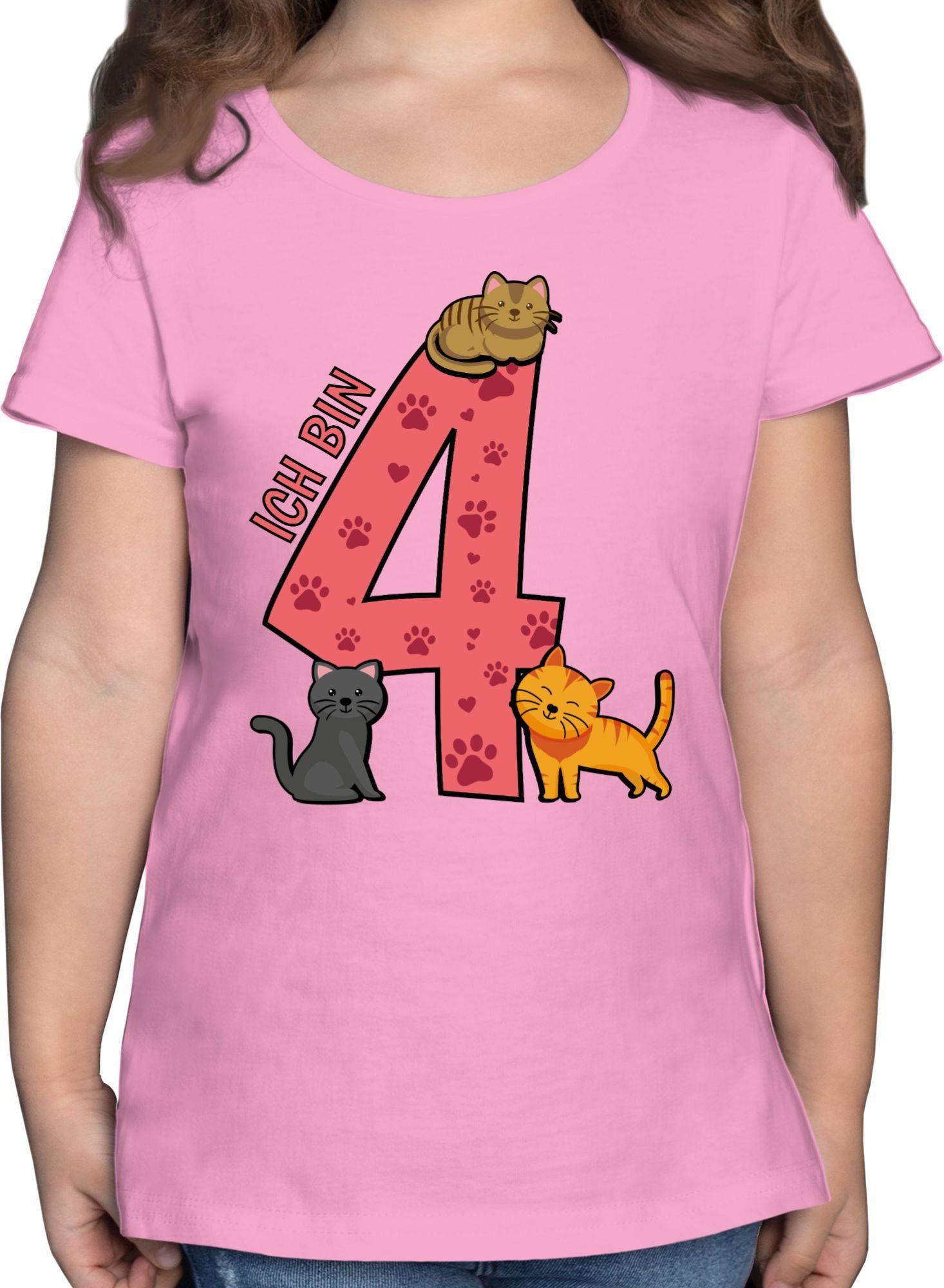 Shirtracer T-Shirt Katzen Vierter - 4. Geburtstag - Mädchen Kinder T-Shirt  t shirt mit zahl 4 - kinder tshirt mädchen