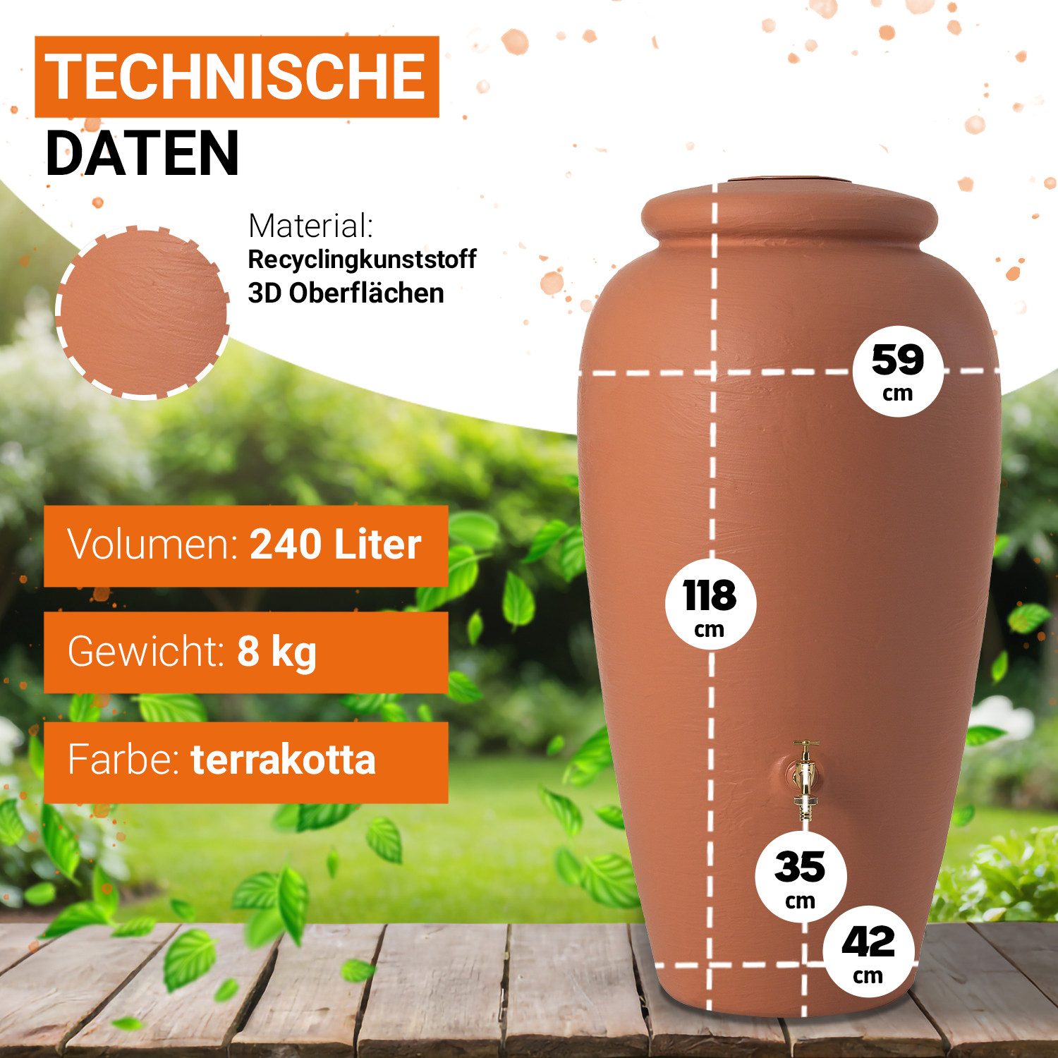 GARANTIA Regentonne Regentonne Amphore 240 Liter terrakotta, 240 l