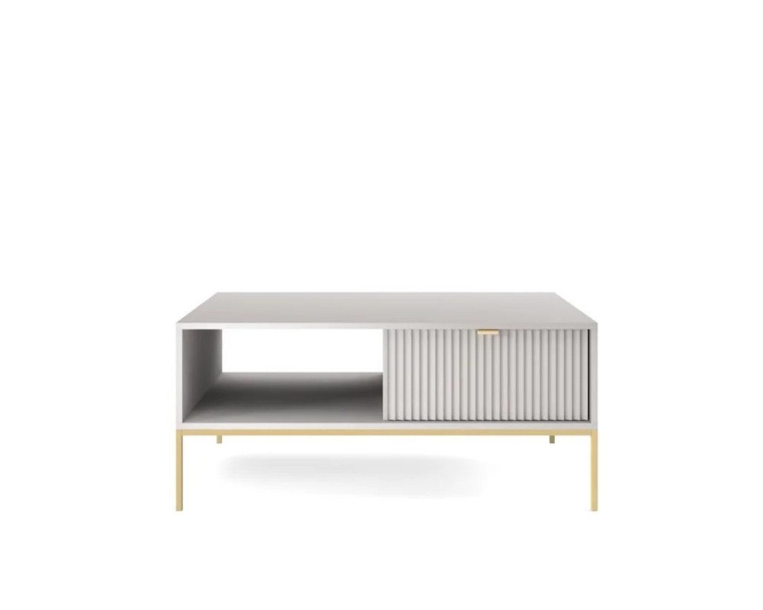 Deine Möbel 24 Couchtisch NOVO L104 Tisch Weiß Grau Schwarz Premium (Set, 5-St., Wohnzimmer Flur Schlafzimmer Goldene Griffe), geriffelte Fronten 104 cm breit mit Schublade 104/48/68 cm B/H/T