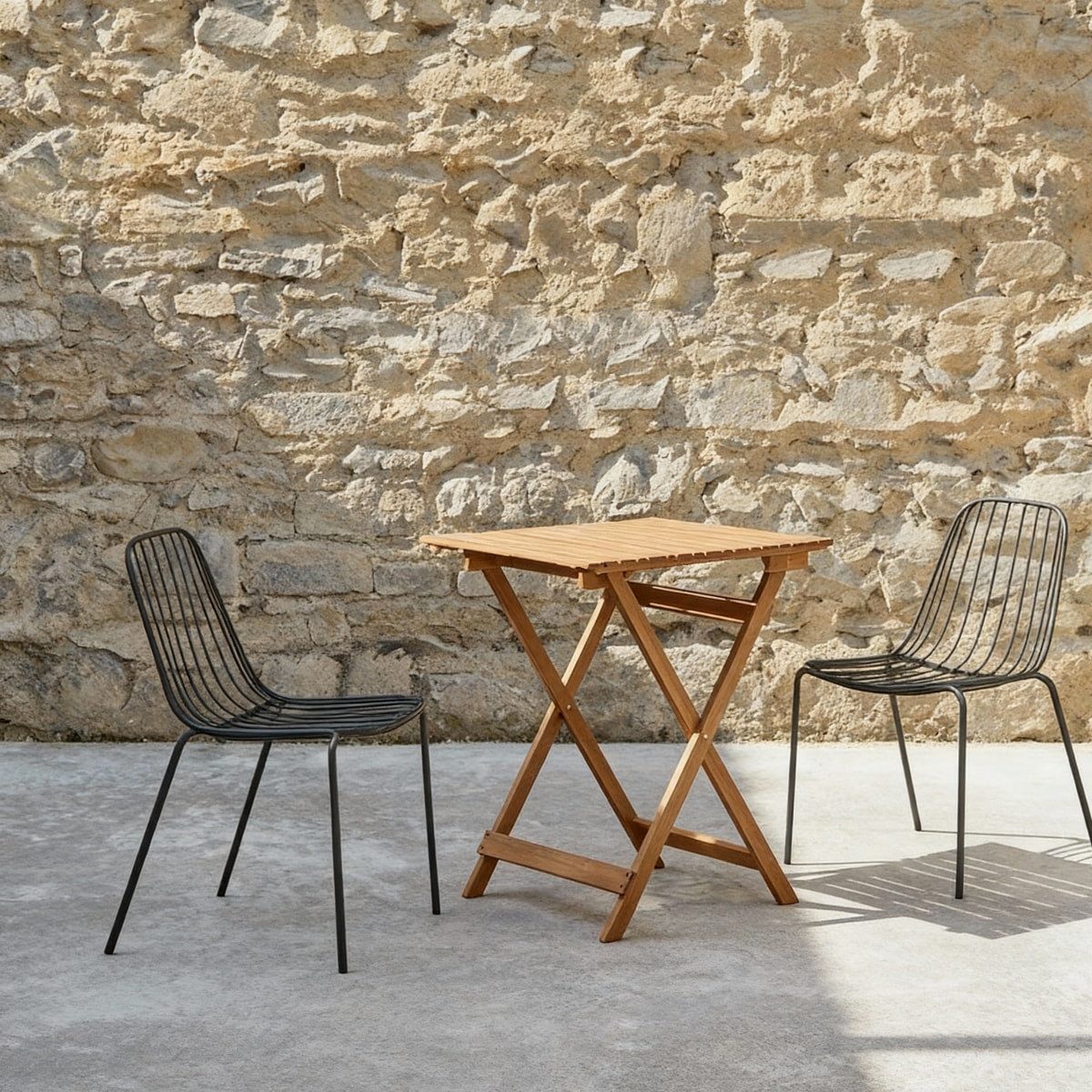 Tikamoon Garten-Essgruppe Bistro - Outdoor Gartenmöbel Set aus massiver Akazie und Metall, 2 Stü, (1-tlg)