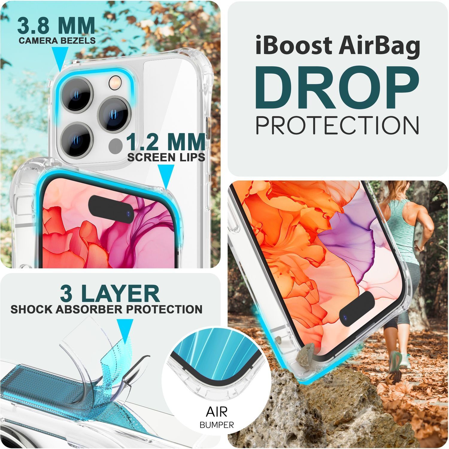 Nalia Handykette Apple iPhone 15 Pro 15,5 cm (6,1 Zoll), Klare Hülle mit Kette zum Umhängen / Handykette Band / Transparent