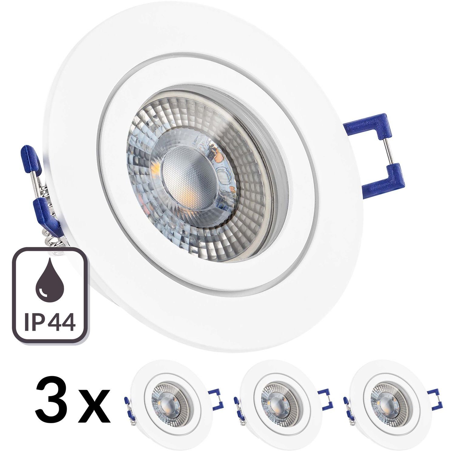 LEDANDO LED Einbaustrahler 3er IP44 matt 3W flach LED mit extra weiß LE Einbaustrahler RGB Set in