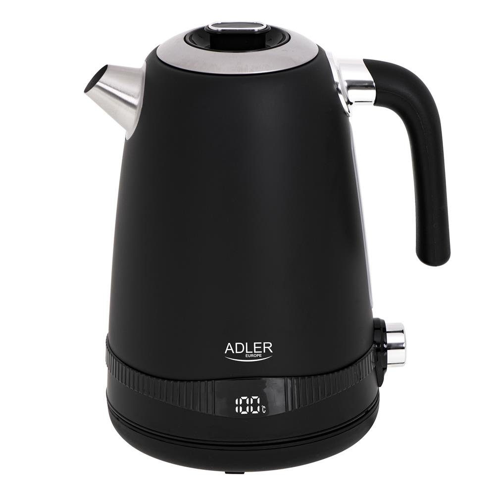 Adler Wasserkocher AD 1295b, 1,7 Liter, 2200 Watt, LCD-Anzeige, 7 Stufen Temperaturregelung