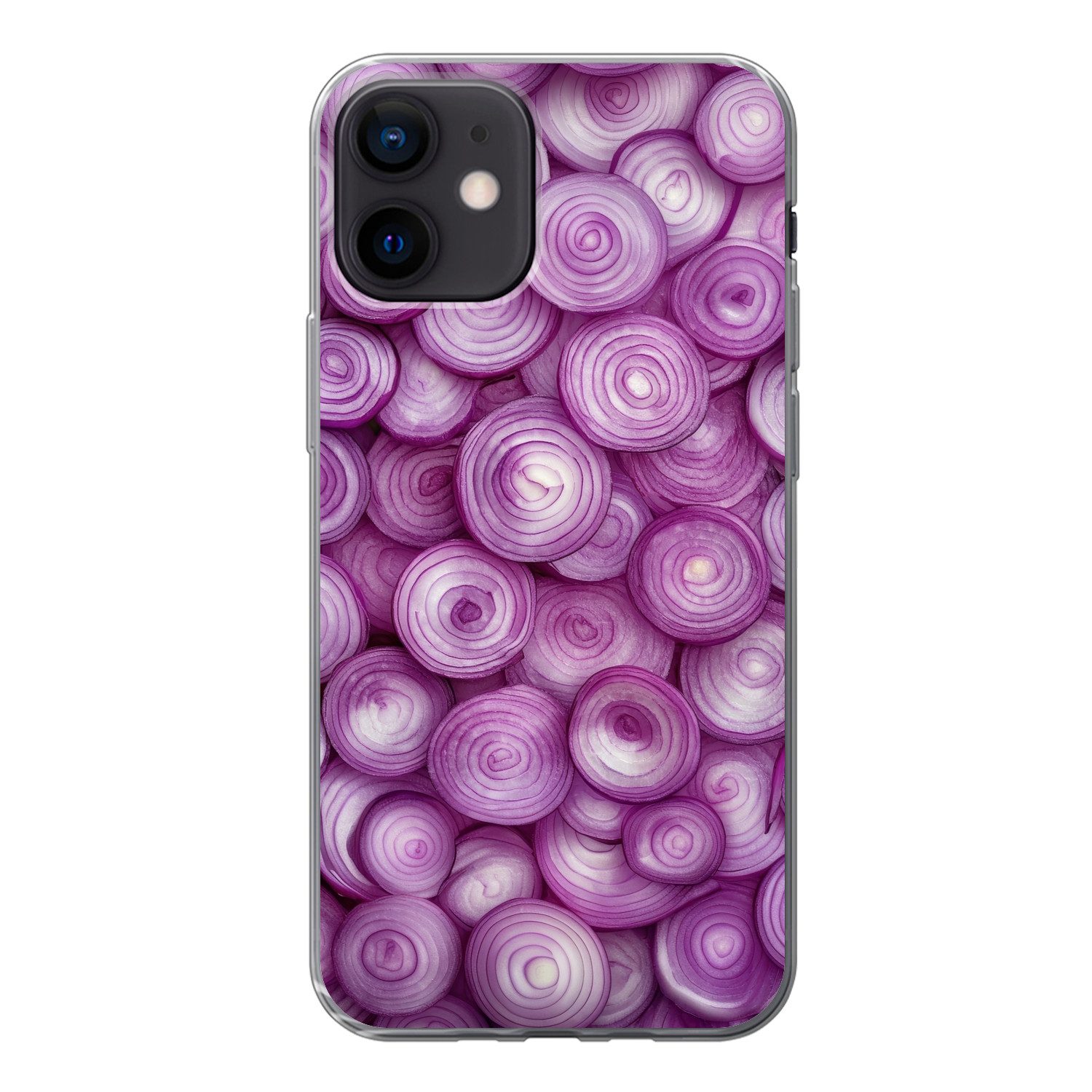 MuchoWow Handyhülle für Apple iPhone 12 Lila - Zwiebeln - Nahaufnahme, Smartphone-Bumper, Print, Handy Schutzhülle Dünn