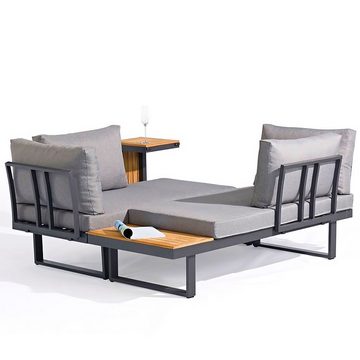 SenS-Line Gartenlounge-Set Lounge mit Polster-Set in STEIN-GRAU-MELIERT, Aluminium, (3-tlg., aus Sofaelementen & Multi-Tisch), für bis 2 - 4 Personen, verschiedene Farben, Stoffe & Oberflächen