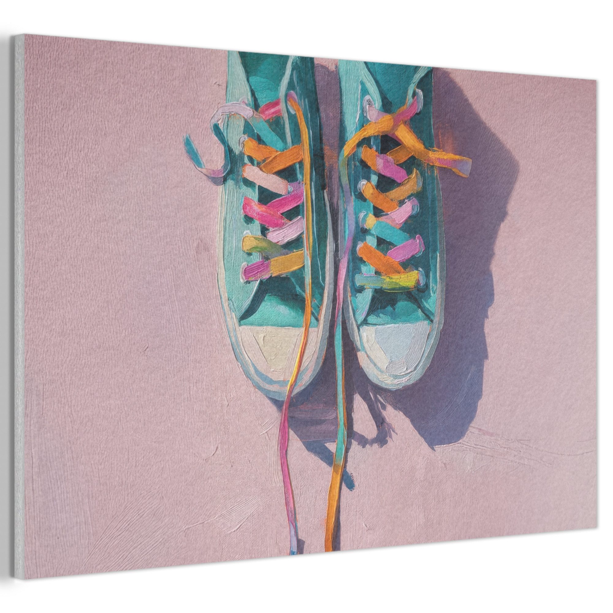 MuchoWow Gemälde Turnschuhe - Schnürsenkel - Bunt - Farbton, Fotodruck (1 St), Akustikbilder Schallabsorber, Wandpaneele, Akustikpaneele 60x40 cm