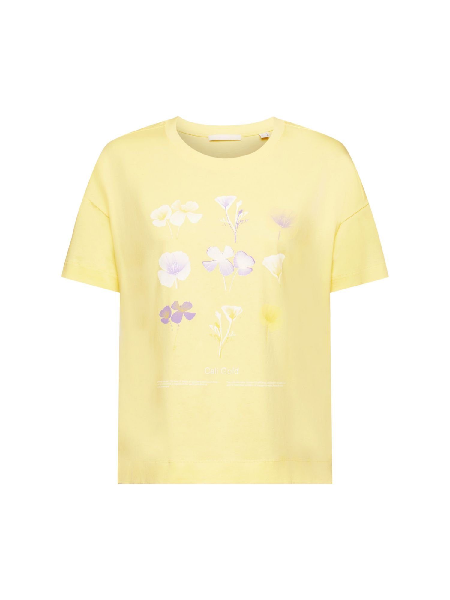 edc by Esprit T-Shirt T-Shirt mit floralem Print auf der Brust (1-tlg) LIGHT YELLOW