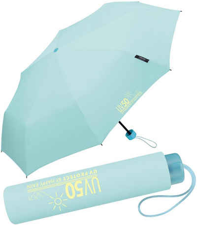 HAPPY RAIN Taschenregenschirm UV-Protect UV50 Super-Mini-Schirm mit Sonnenschutz, schützt vor Sonne und Regen