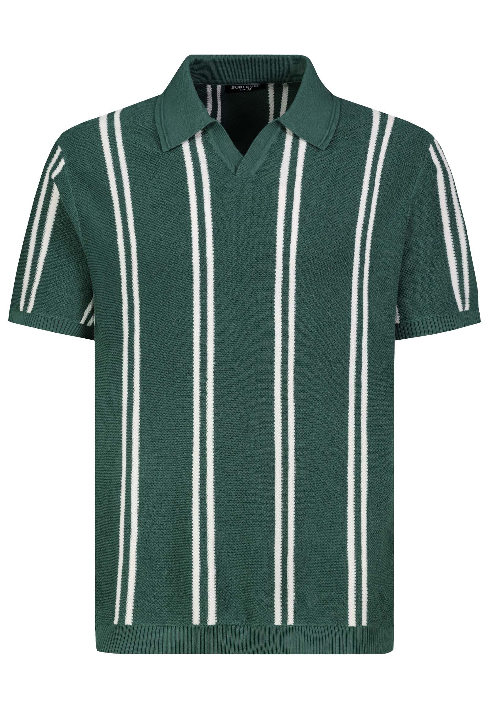 SUBLEVEL Poloshirt Strick-Poloshirt mit Streifen Vertikale Retro-Streifen, offener Polokragen