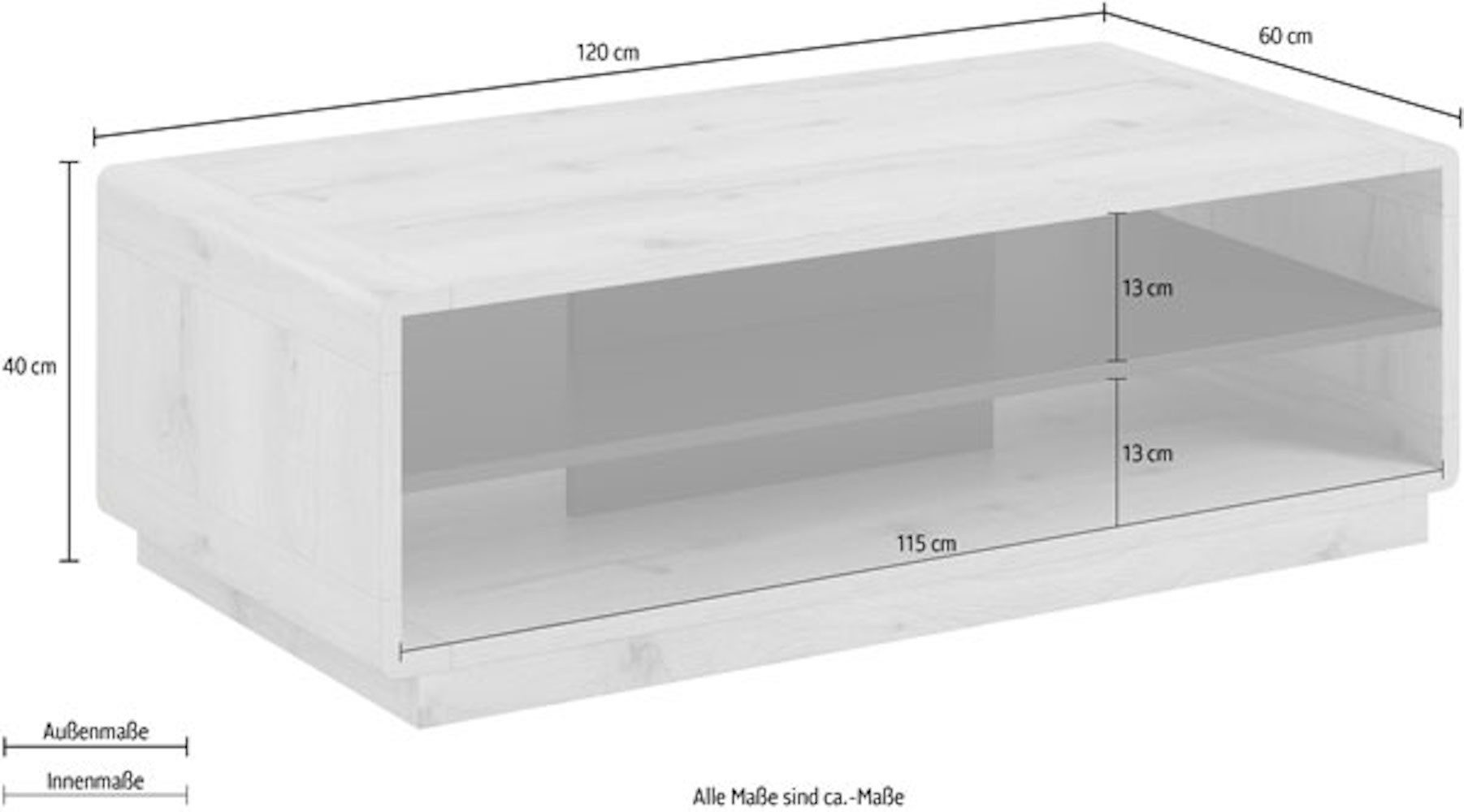Helvetia Couchtisch Aston, 120x60cm Taurus Eiche schwarz