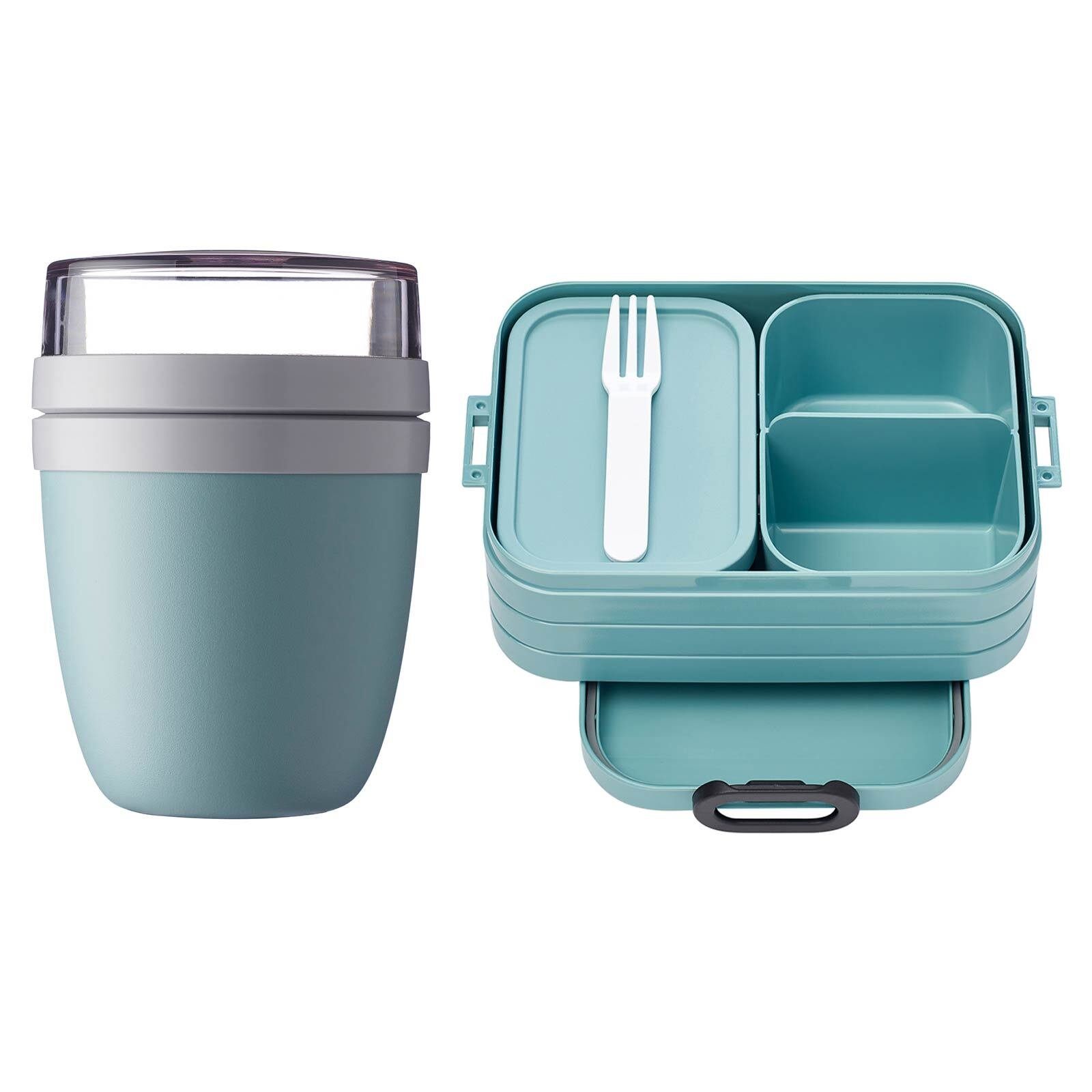 Mepal Lunchbox Ellipse + Kunststoff, Green Nordic TAB Bento-Brotdose Set, 2er Lunchpot + Spülmaschinengeeignet (2-tlg)