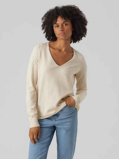 Vero Moda V-Ausschnitt-Pullover VMHAPPINESS LS V-NECK PULLOVER GA BOO